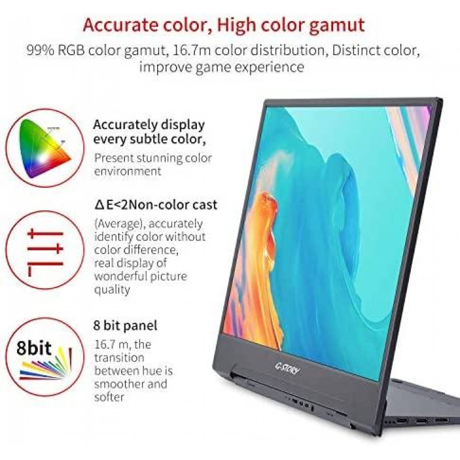 Monitor Porttil G-STORY 15.6'' FHD 1080P 144Hz -Negro