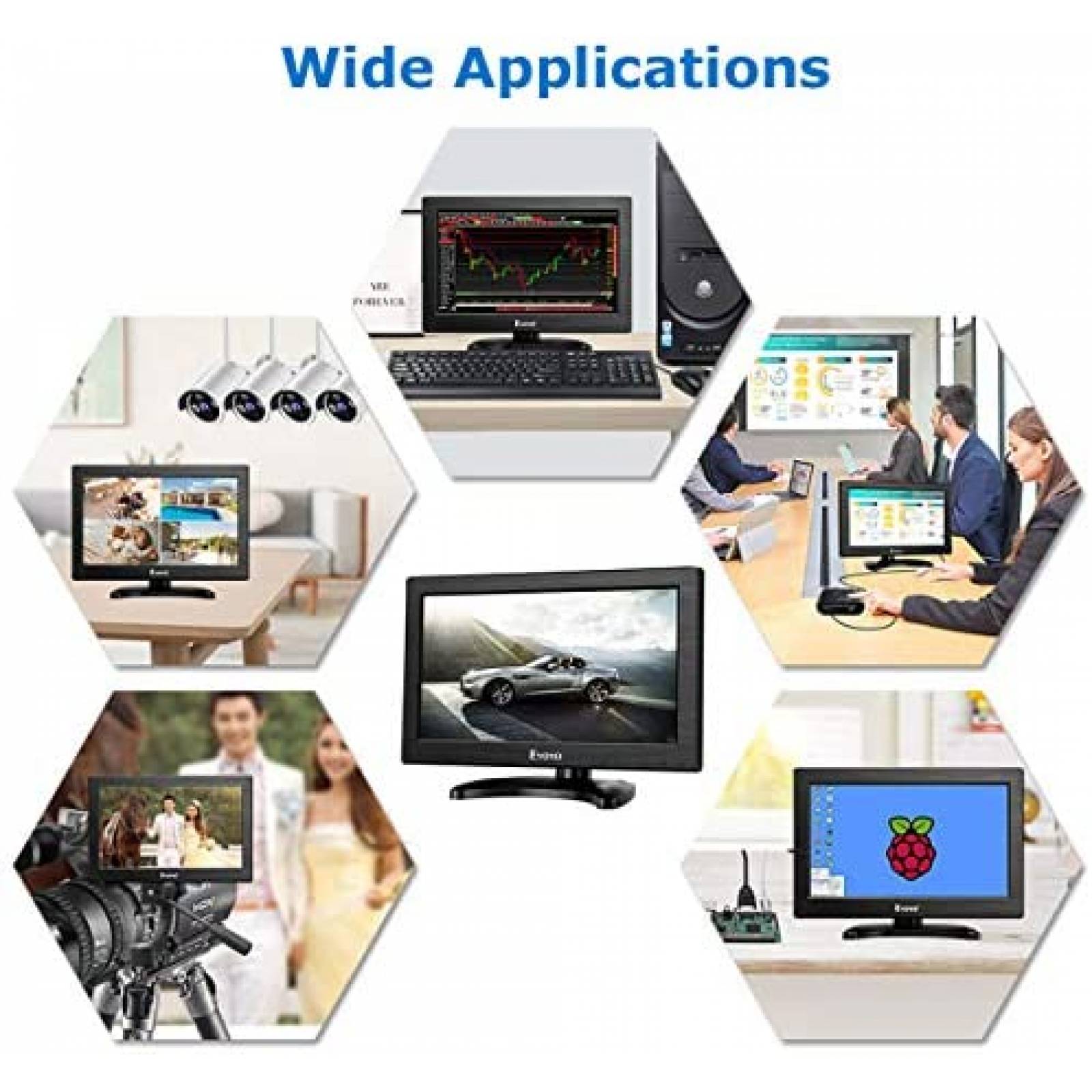 Monitor Eyoyo K1223 12" LCD AV HDMI VGA 1366x768 -Negro