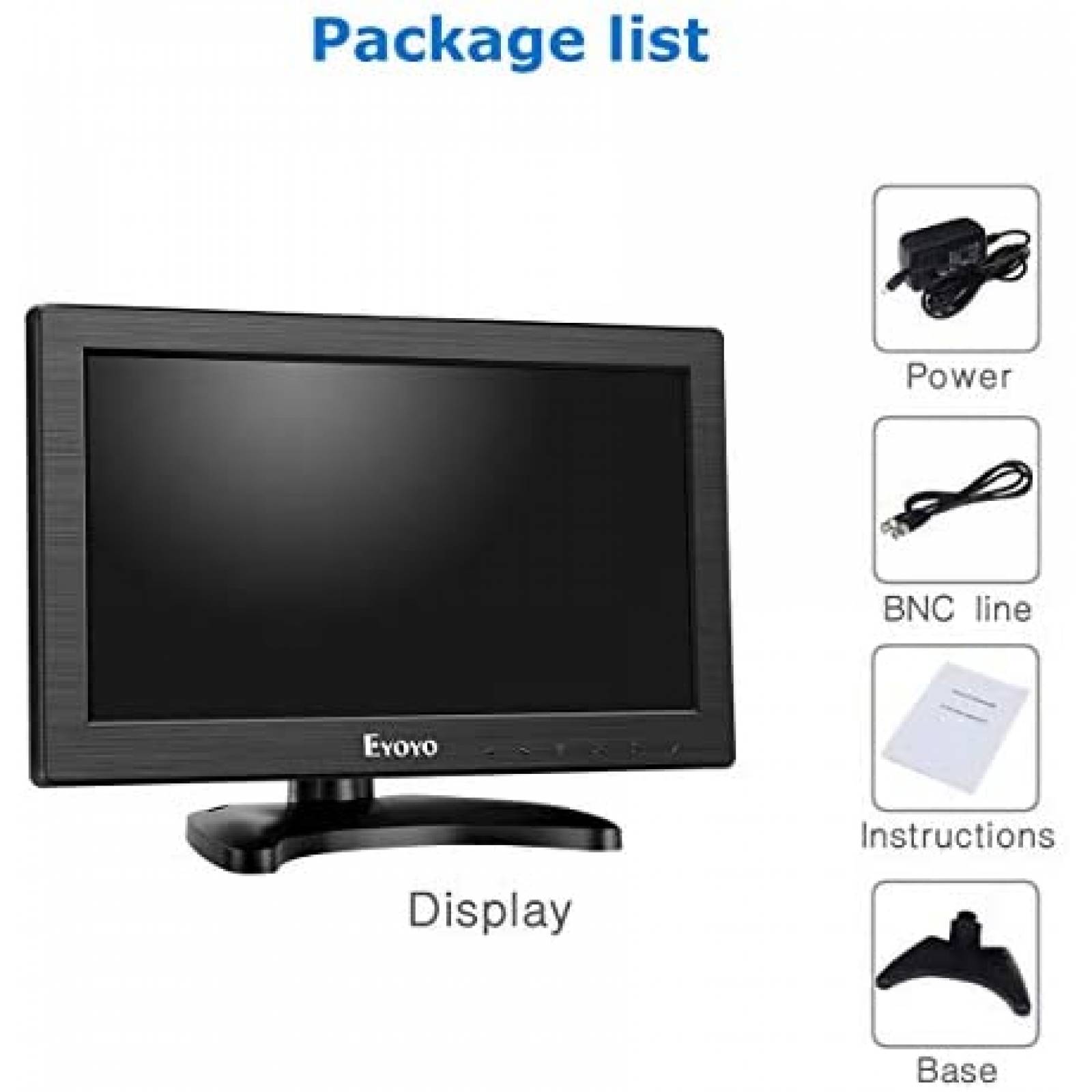 Monitor Eyoyo K1223 12" LCD AV HDMI VGA 1366x768 -Negro