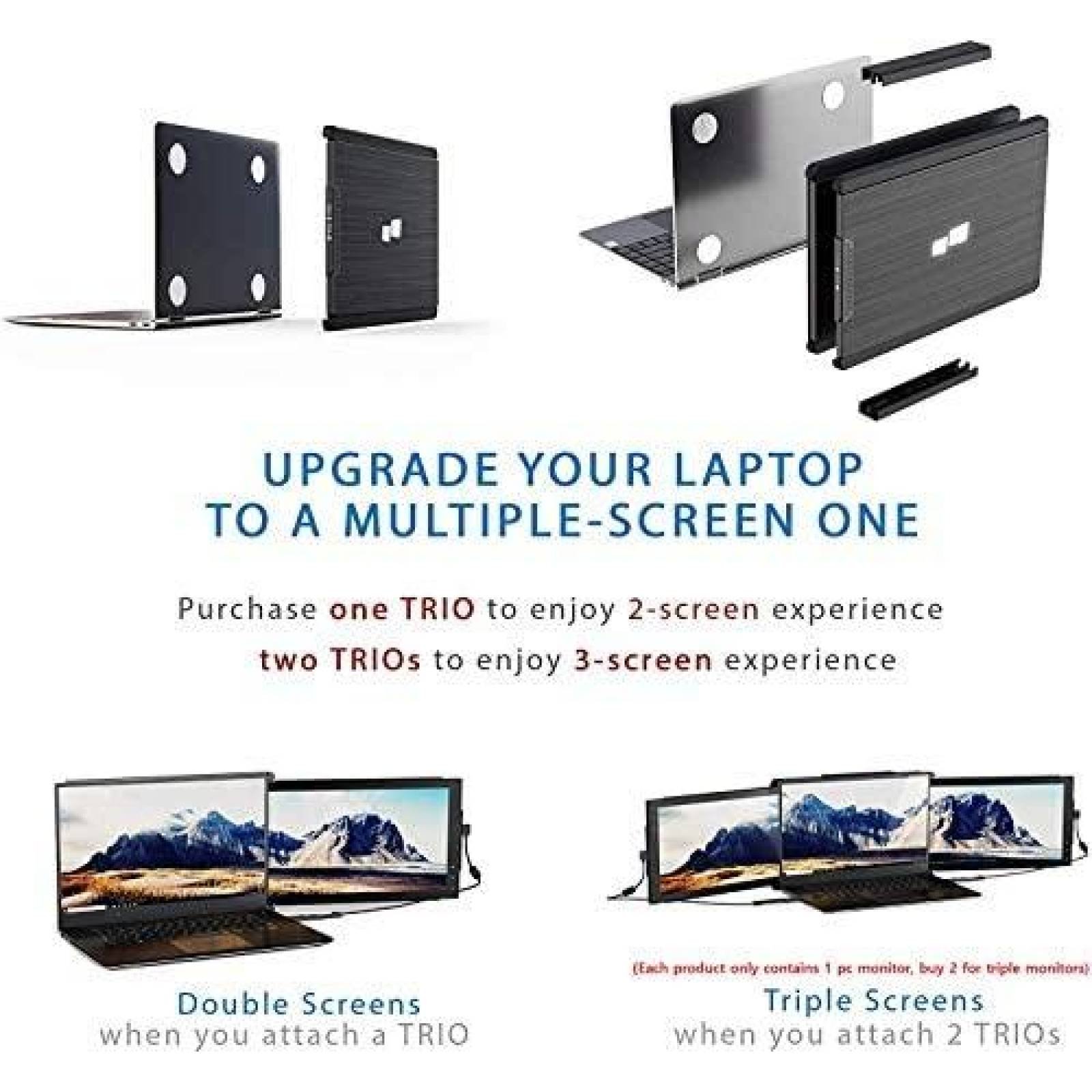 Trio: el monitor portátil de pantalla dual y triple para llevar, pantalla  IPS Full HD 1080P, alimentación USB A/Tipo, compatible con Mac, PC