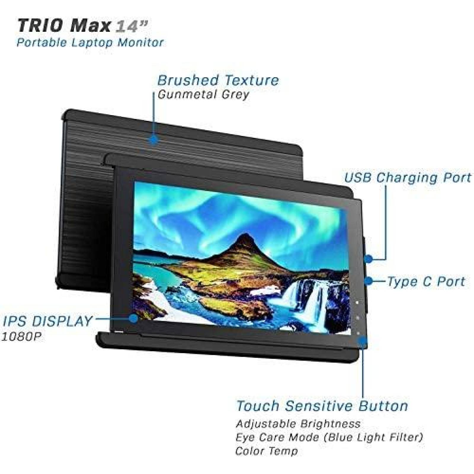 Monitor Portatil Trio Max 14.1 Full HD para Laptop -Negro