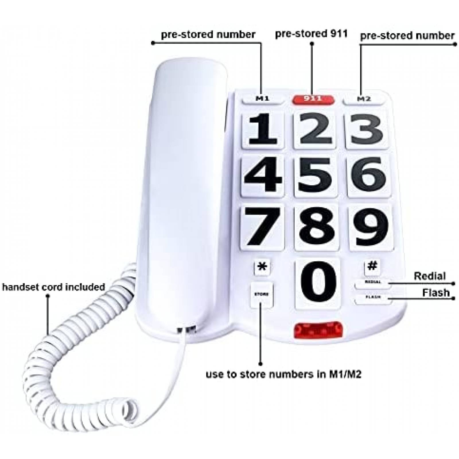 Telefono Fijo TelPal para Jack Telefonico RJ11 -Blanco