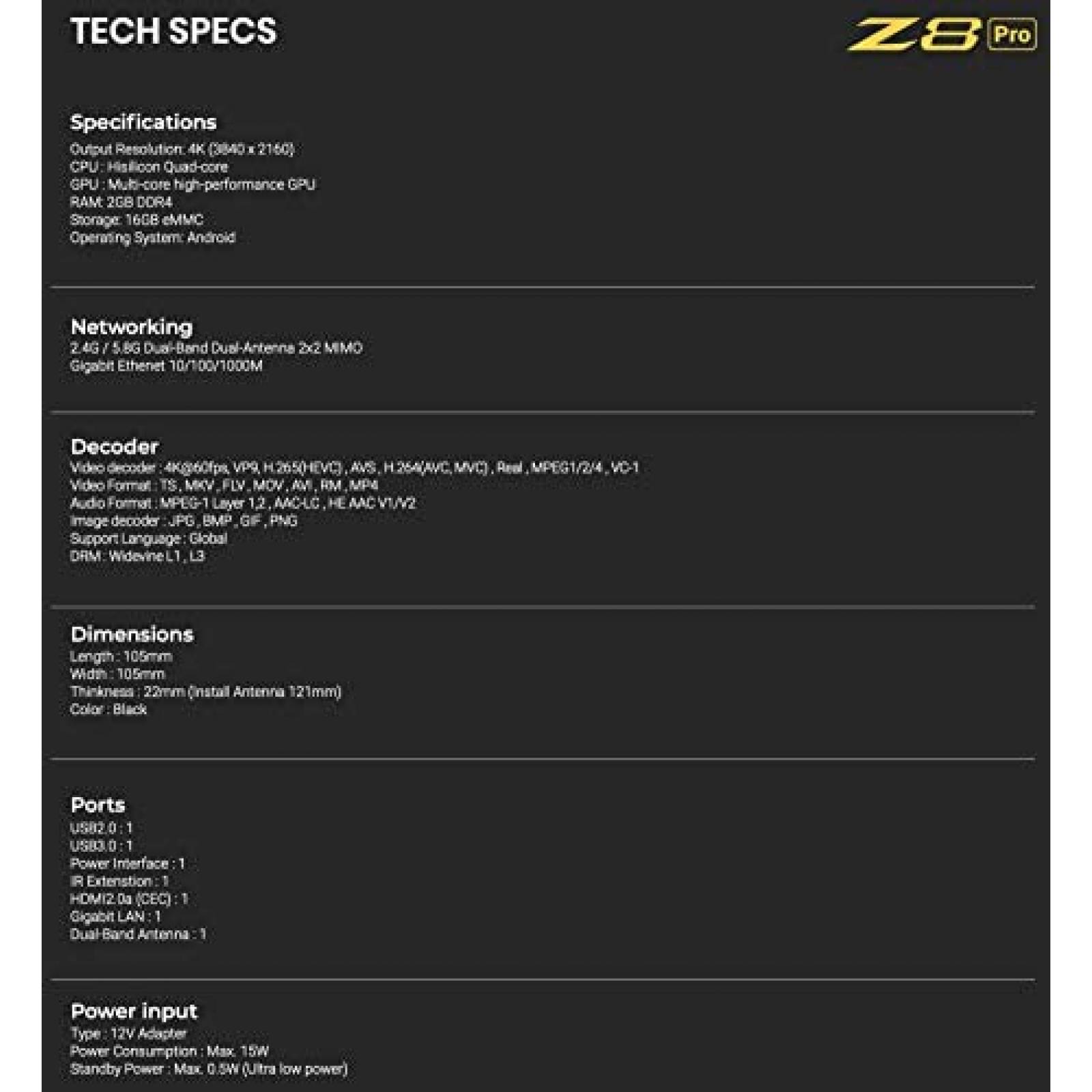 Receptor IPTV FORMULER Z8 Pro 2GB RAM 16GB ROM -Negro