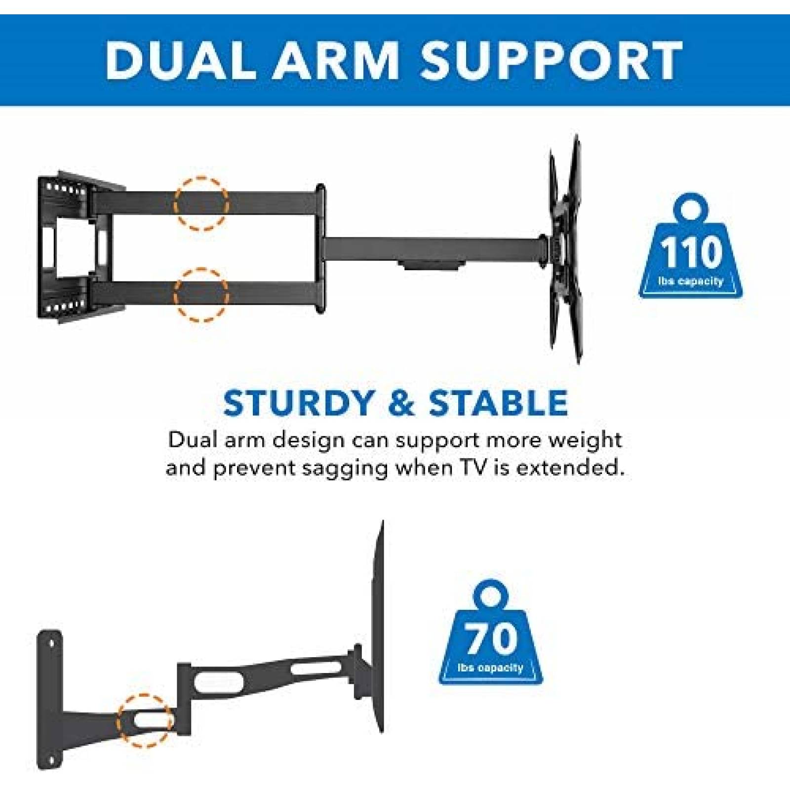  Mount-It! Soporte de pared para TV de movimiento completo, Soporte de TV de brazo largo con extensión de 24 pulgadas