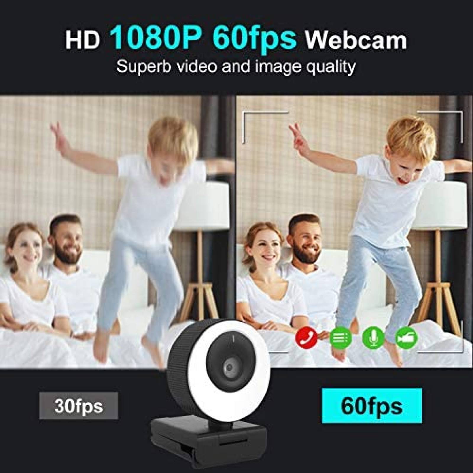 Webcam Coship Ajustable con Microfono 1080P 60FPS -Negro