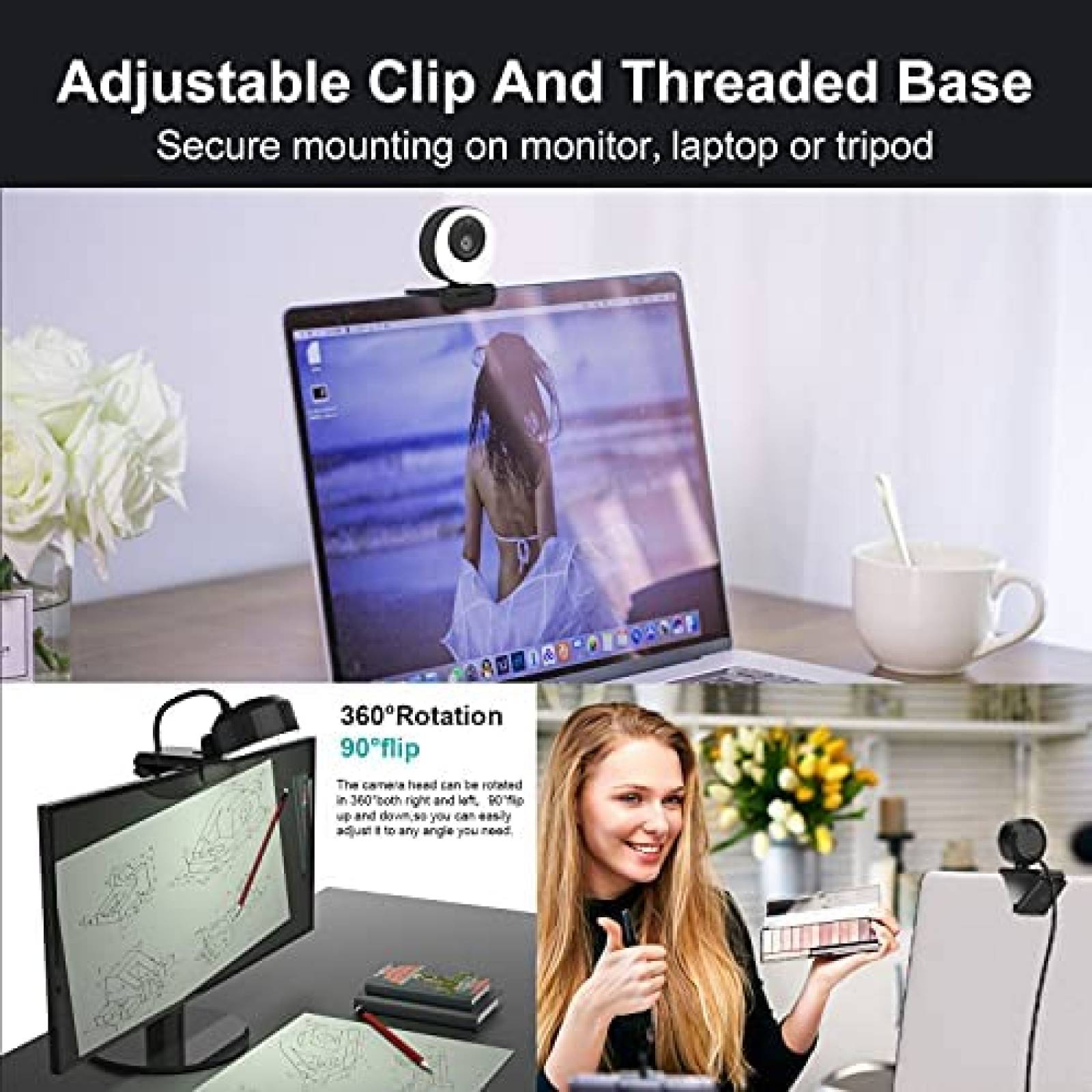 Webcam Coship Ajustable con Microfono 1080P 60FPS -Negro