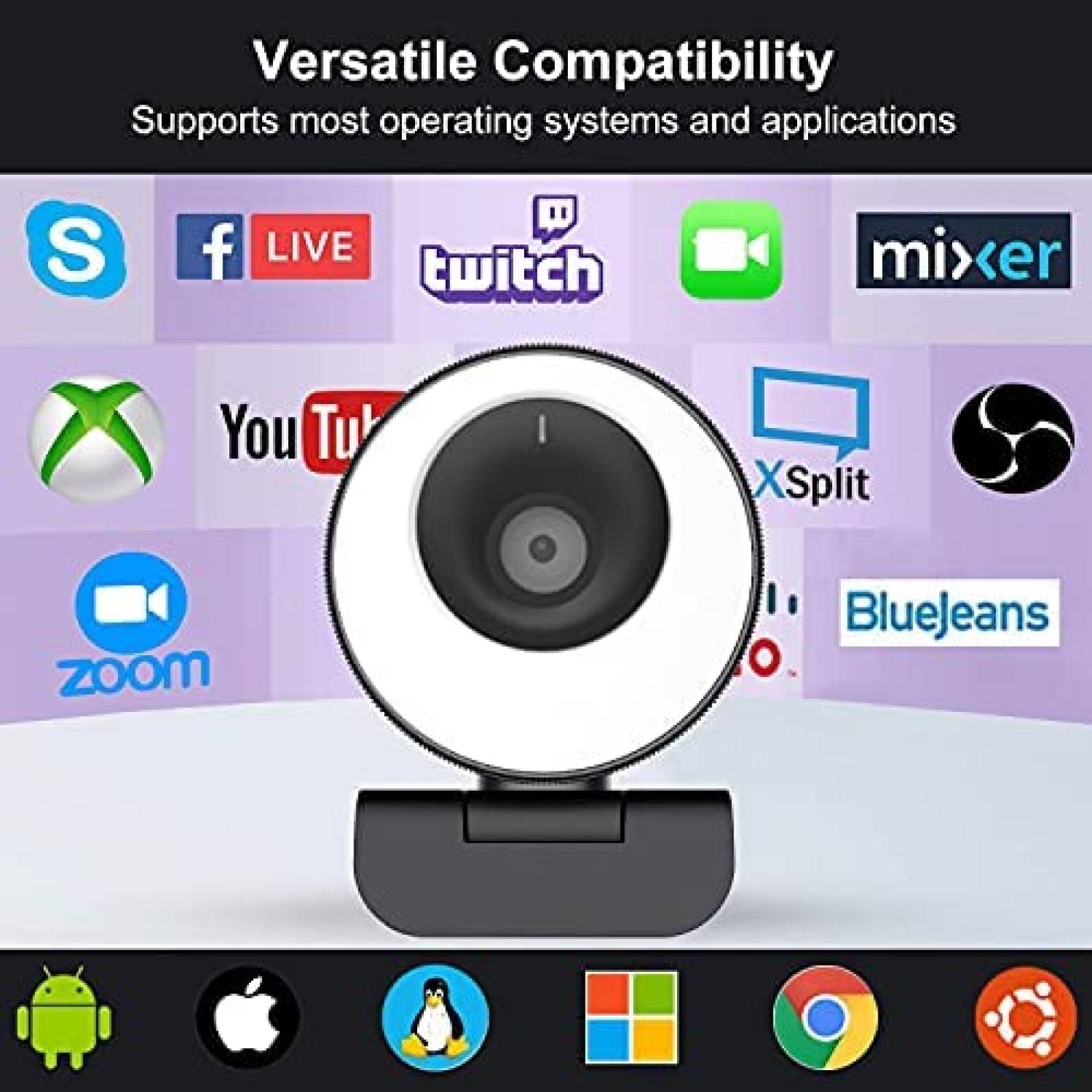 Webcam Coship Ajustable con Microfono 1080P 60FPS -Negro