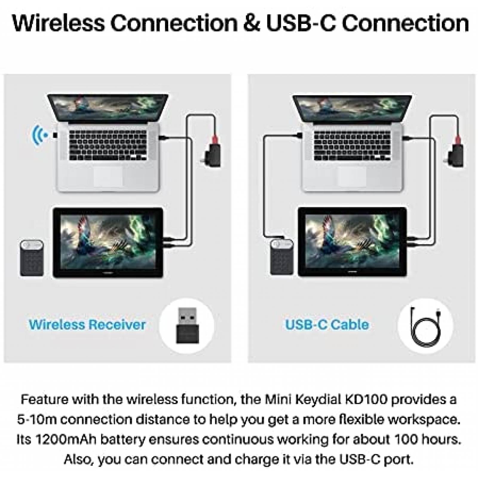 Teclado HUION Mini Keydial KD100 remoto con lapiz y tableta