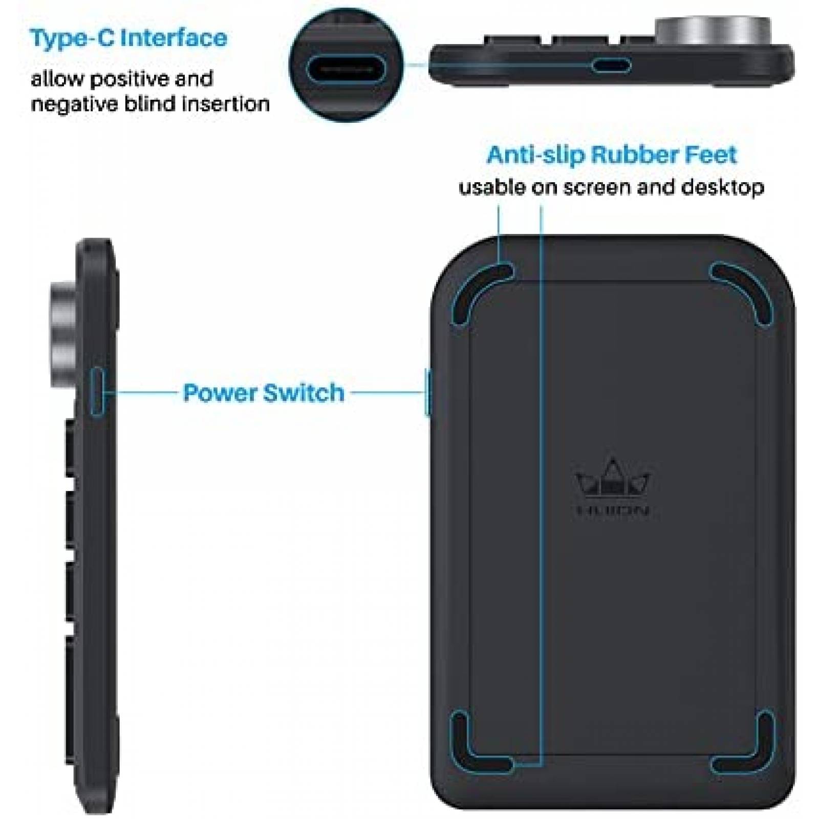 Teclado HUION Mini Keydial KD100 remoto con lapiz y tableta