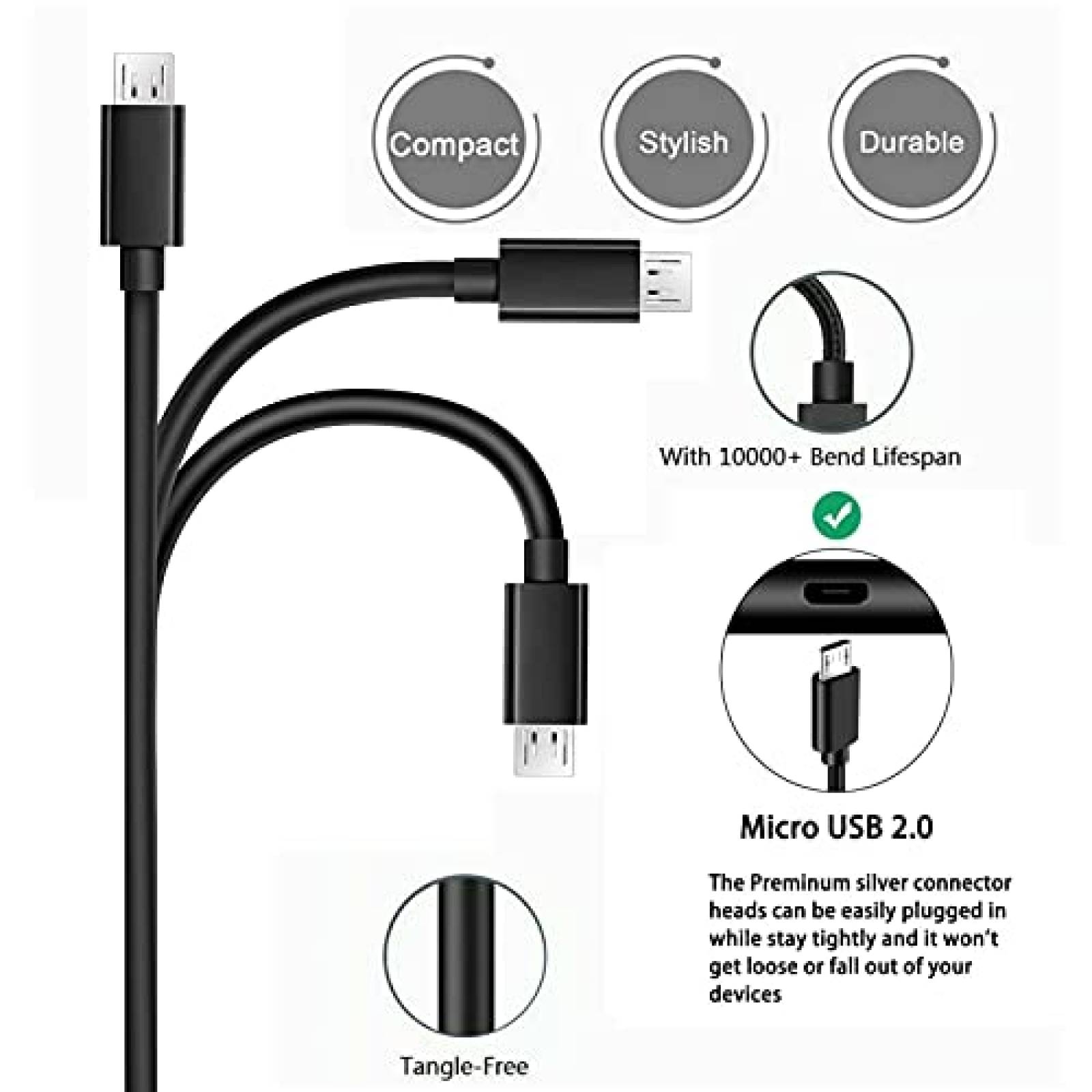 Cable USB YCWZZH USB A a Micro USB de 5 Pies -Negro
