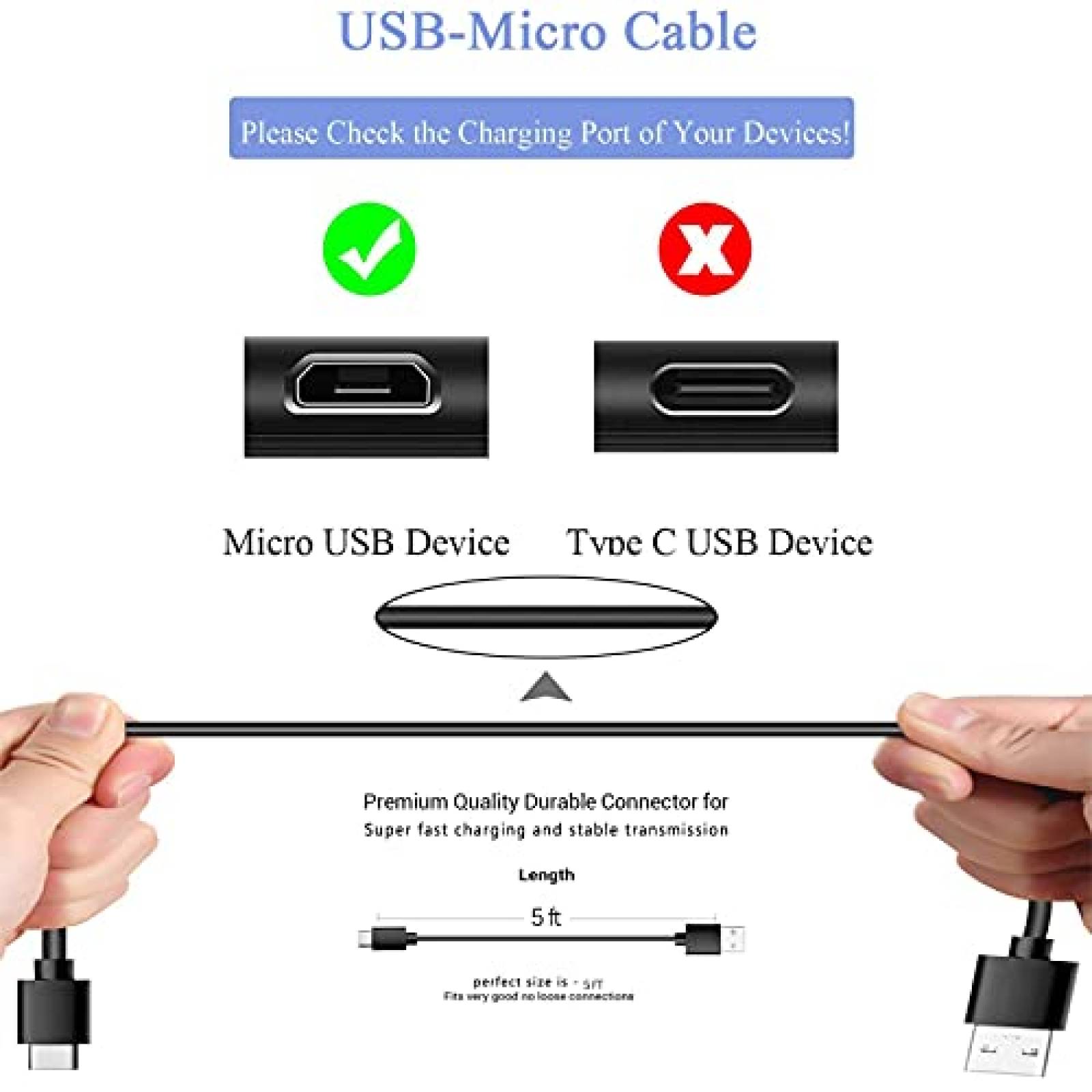 Cable USB YCWZZH USB A a Micro USB de 5 Pies -Negro