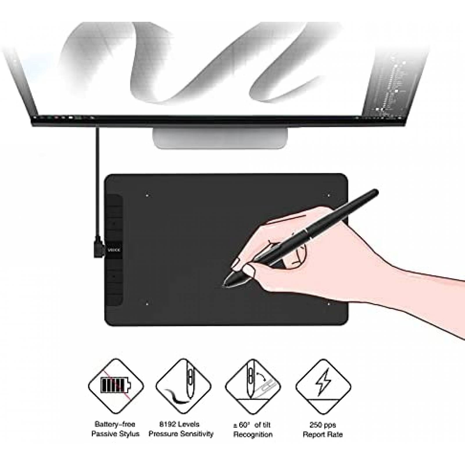 Tableta Grafica VEIKK VK1060 de 10'' x 6'' 8 Teclas -Negro