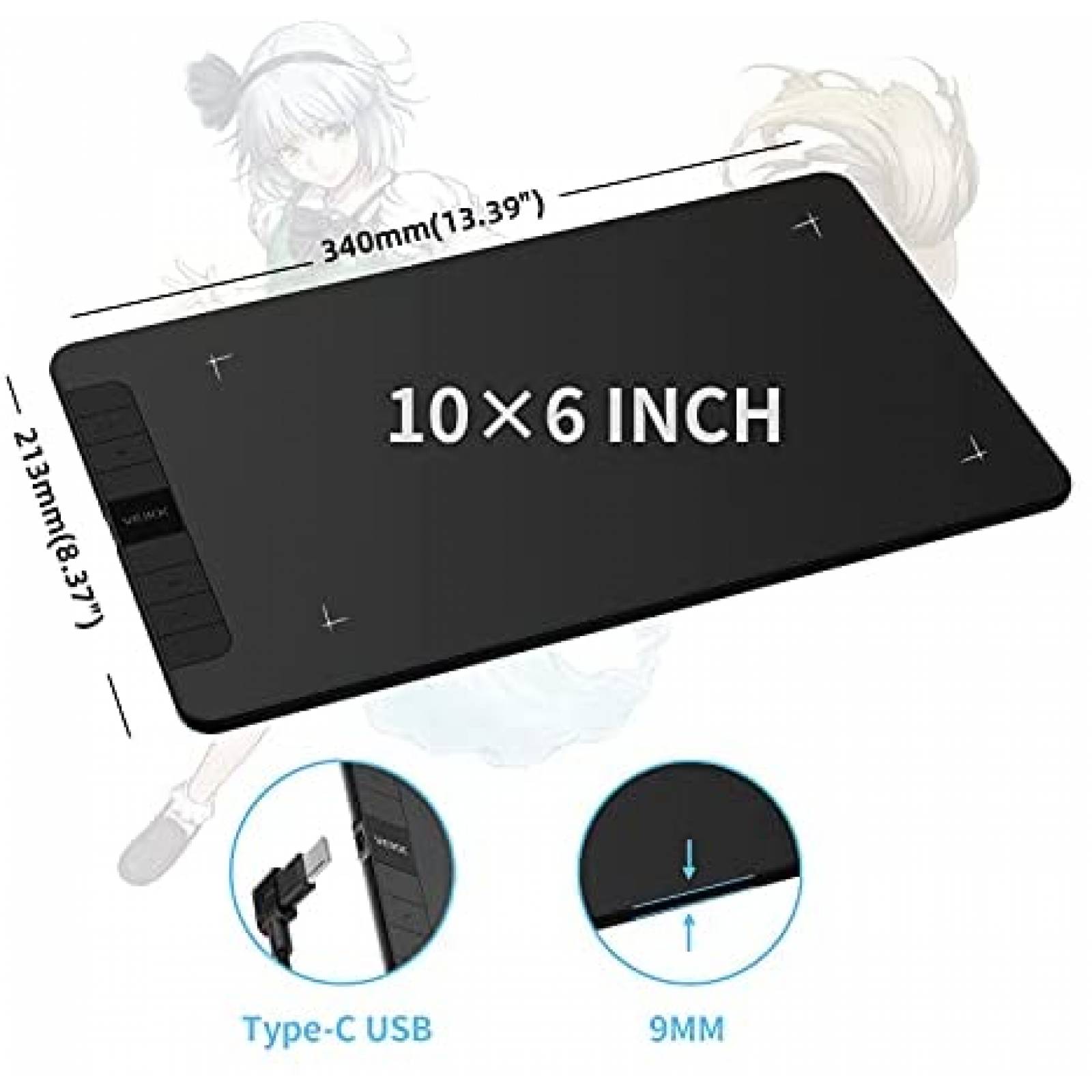 Tableta Grafica VEIKK VK1060 de 10'' x 6'' 8 Teclas -Negro