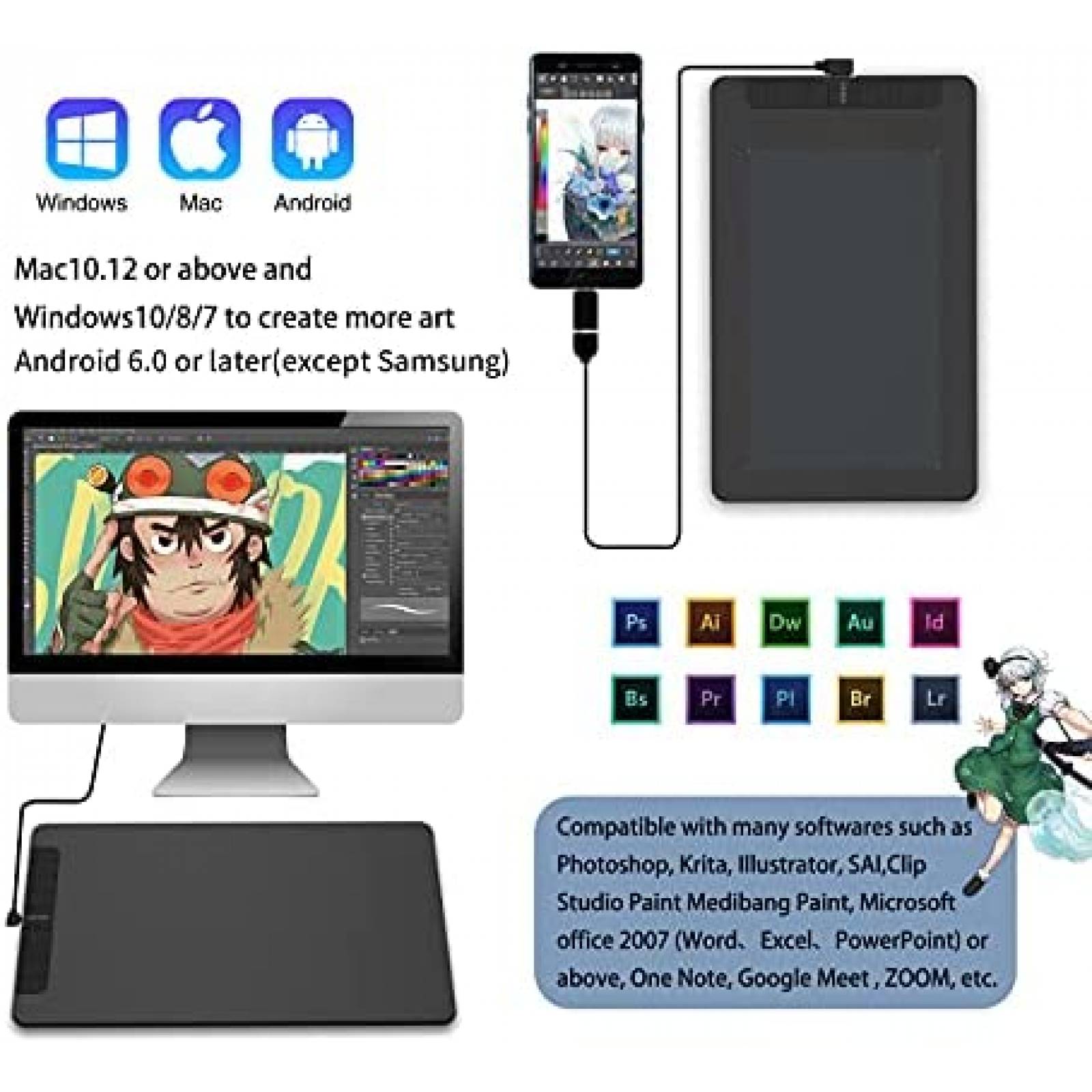 Tableta Grafica VEIKK VK1060 de 10'' x 6'' 8 Teclas -Negro