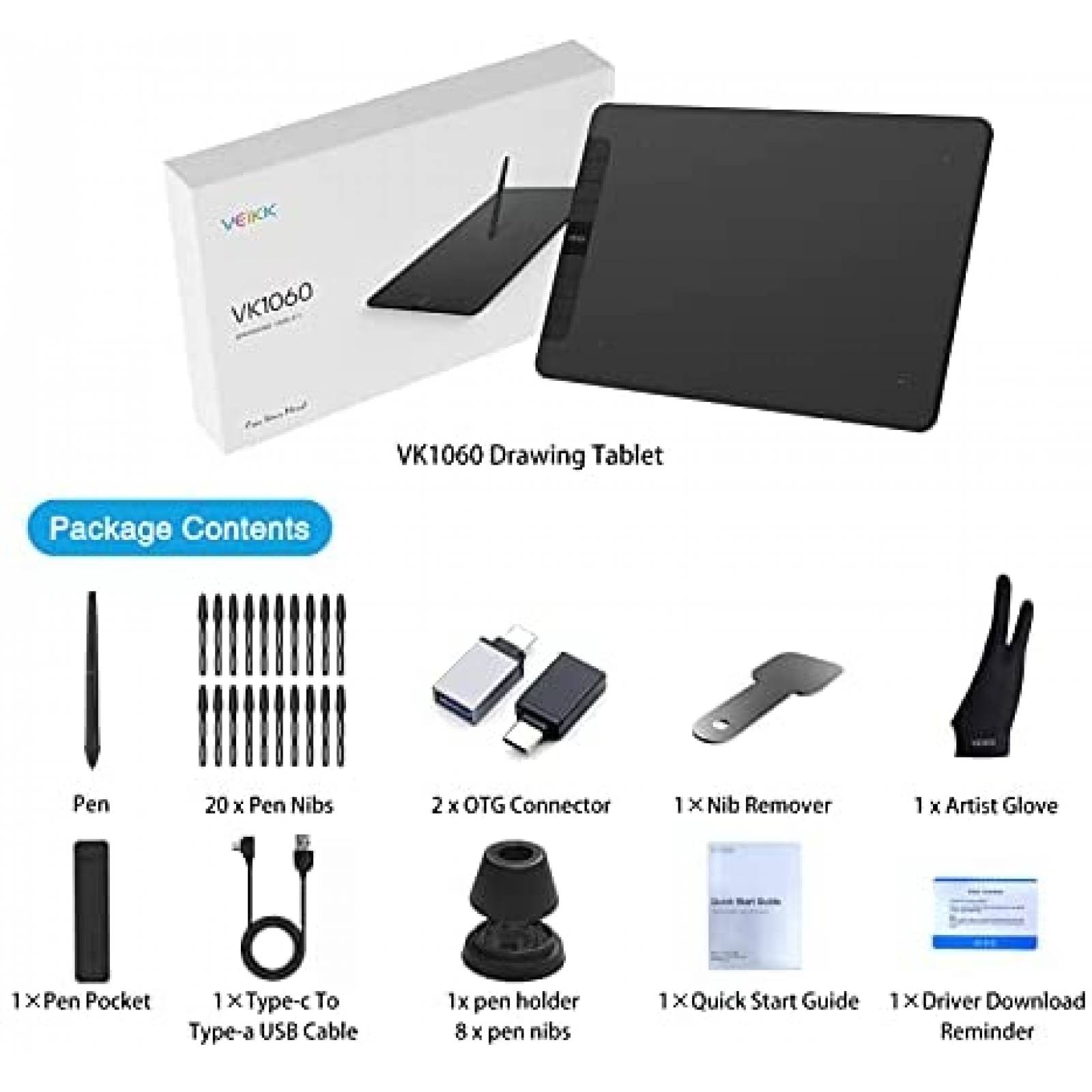 Tableta Grafica VEIKK VK1060 de 10'' x 6'' 8 Teclas -Negro