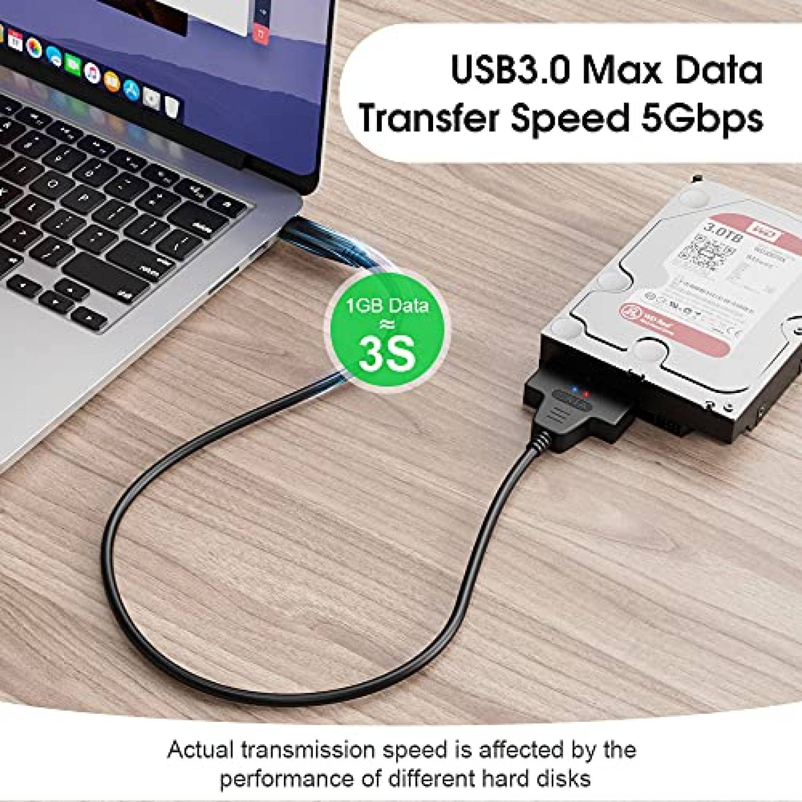 Cable SATA a USB con USB C ELUTENG 2.5" de 22-pin -Negro