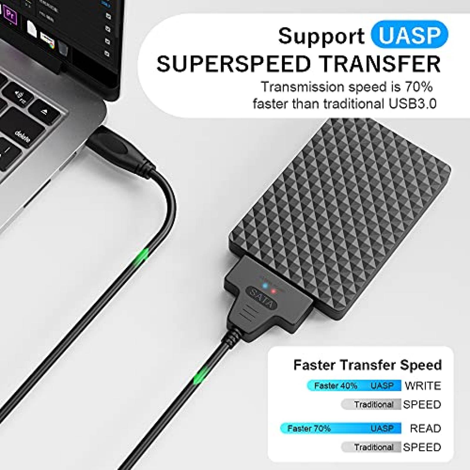 Cable SATA a USB con USB C ELUTENG 2.5" de 22-pin -Negro