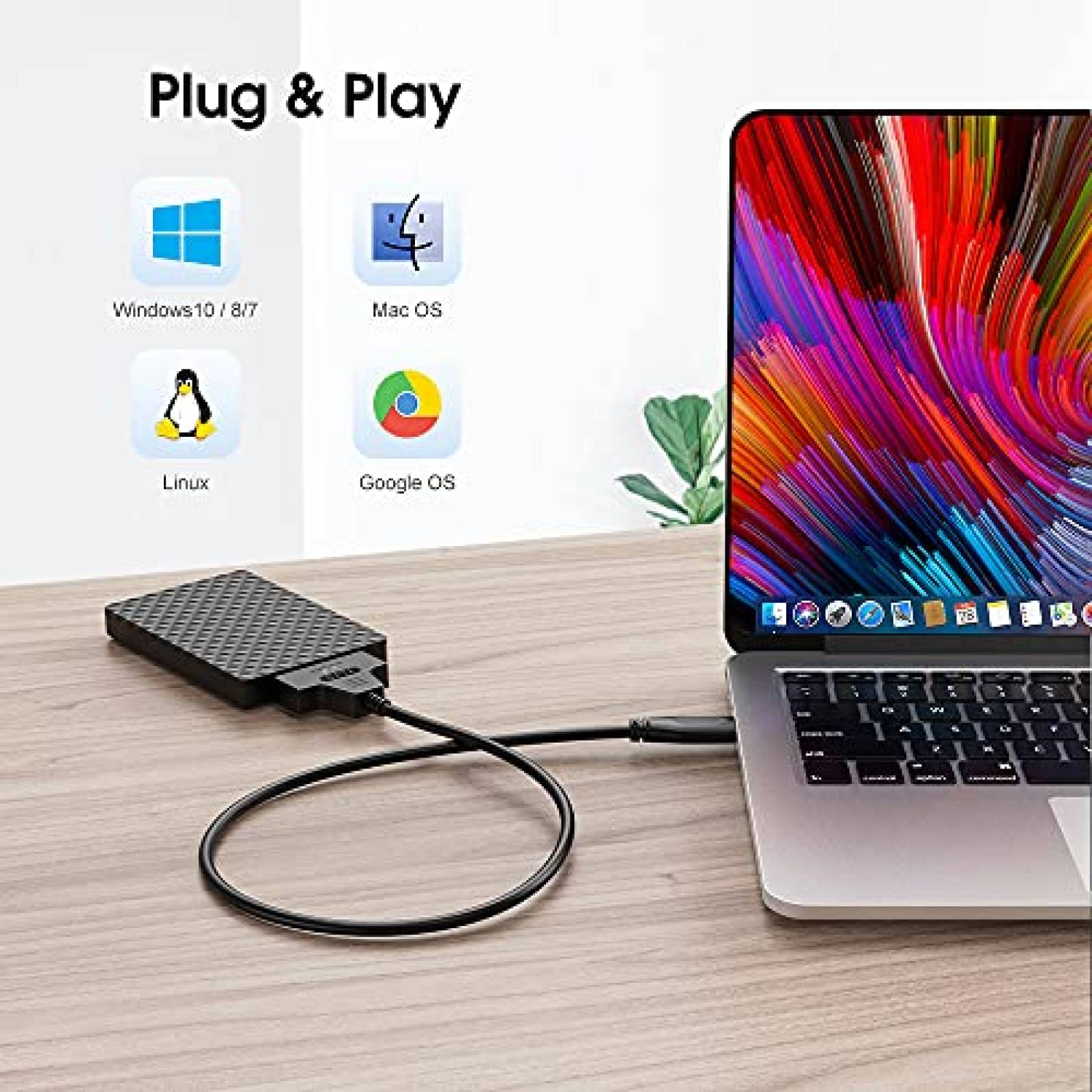 Cable SATA a USB con USB C ELUTENG 2.5" de 22-pin -Negro