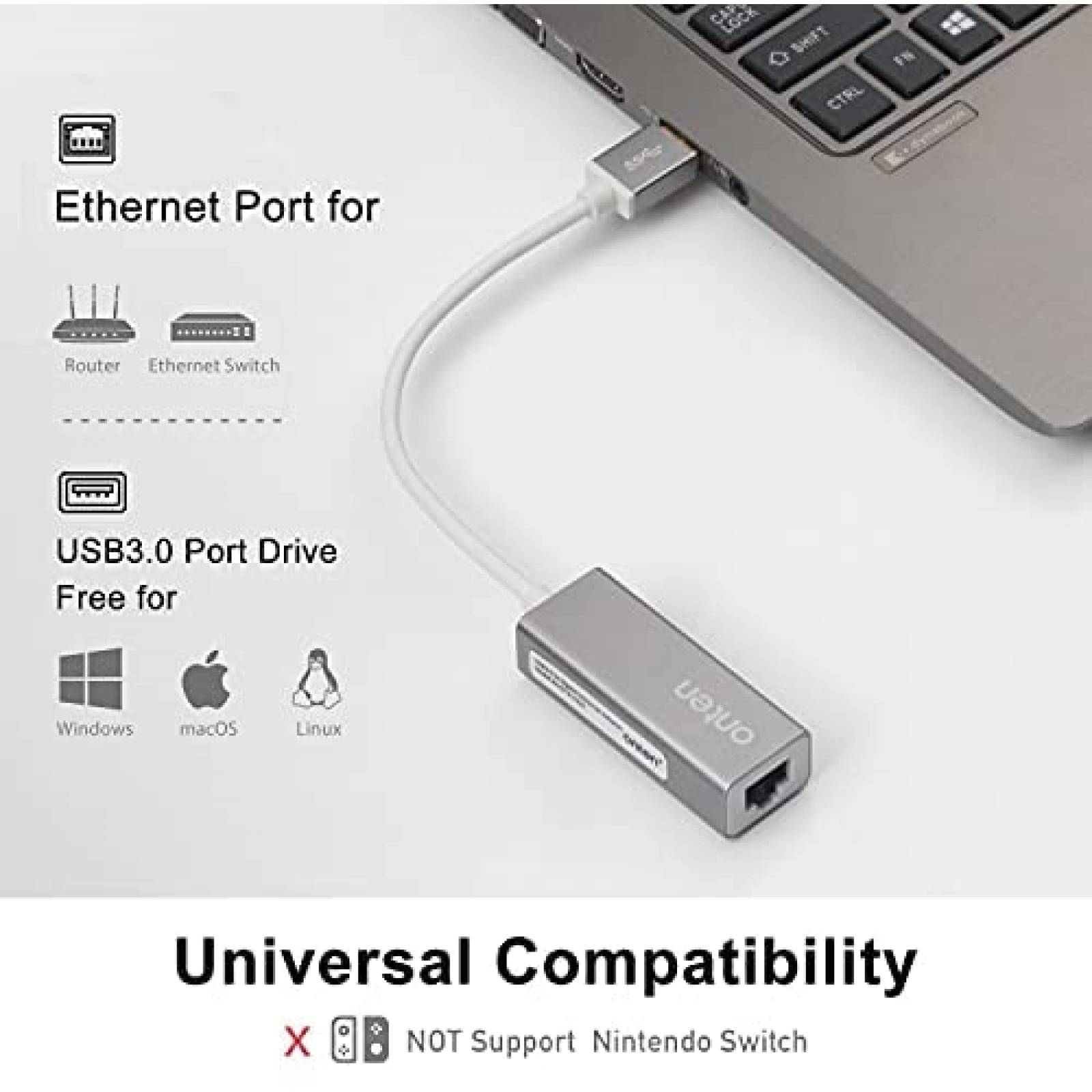 Adaptador Ethernet USB a 10/100/1000 Gigabit Lan -Gris