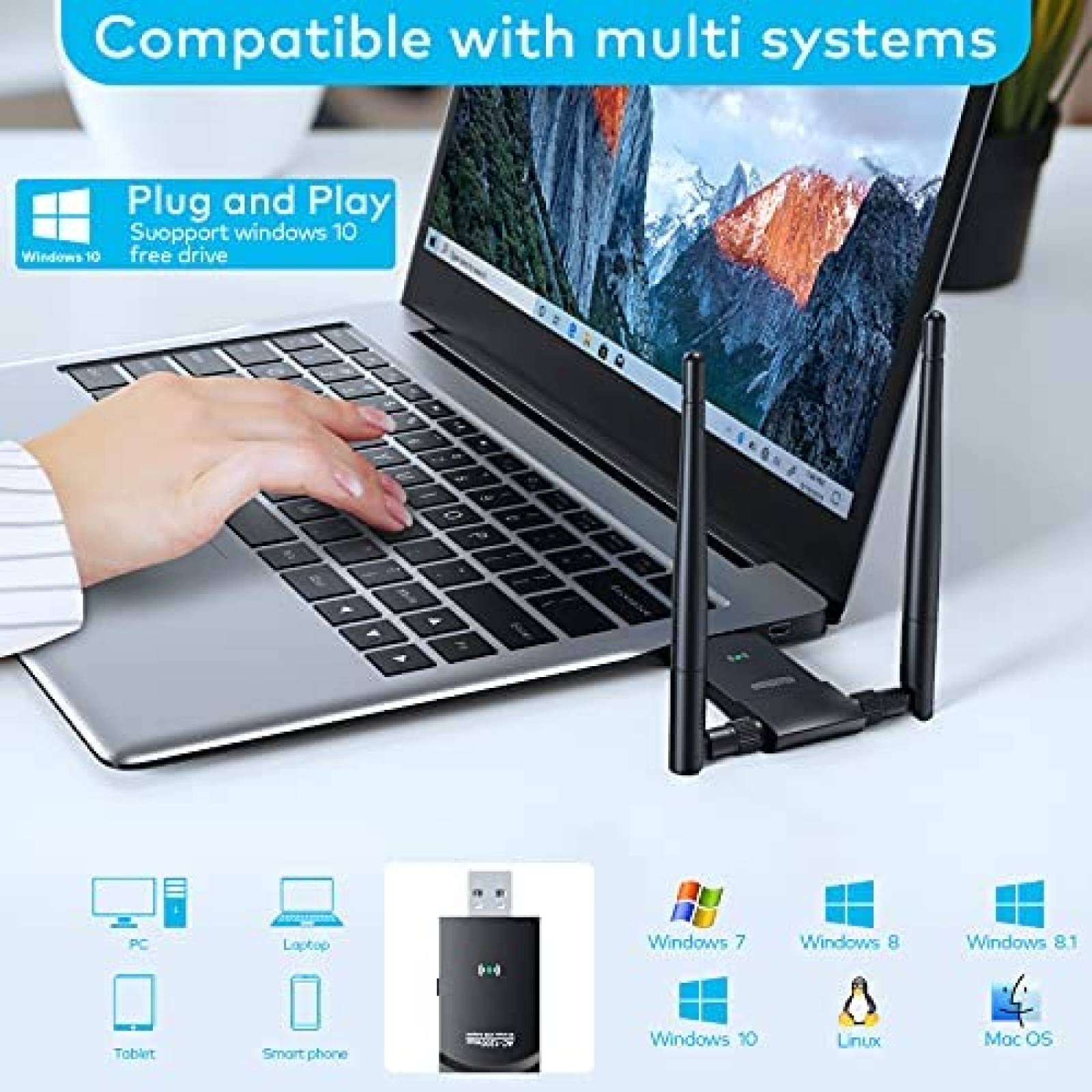 Adaptador Wifi para PC Zoolan de 1200Mbps 5G 2.4G -Negro