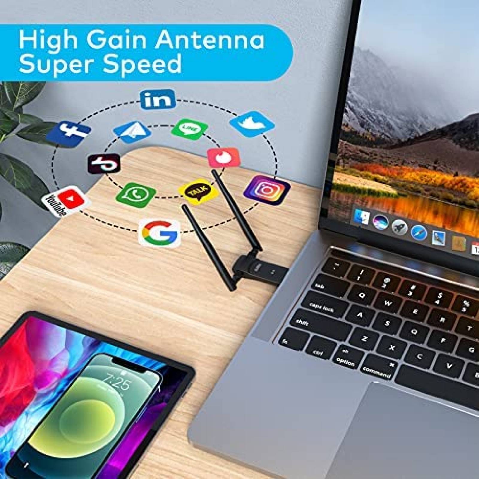 Adaptador Wifi para PC Zoolan de 1200Mbps 5G 2.4G -Negro