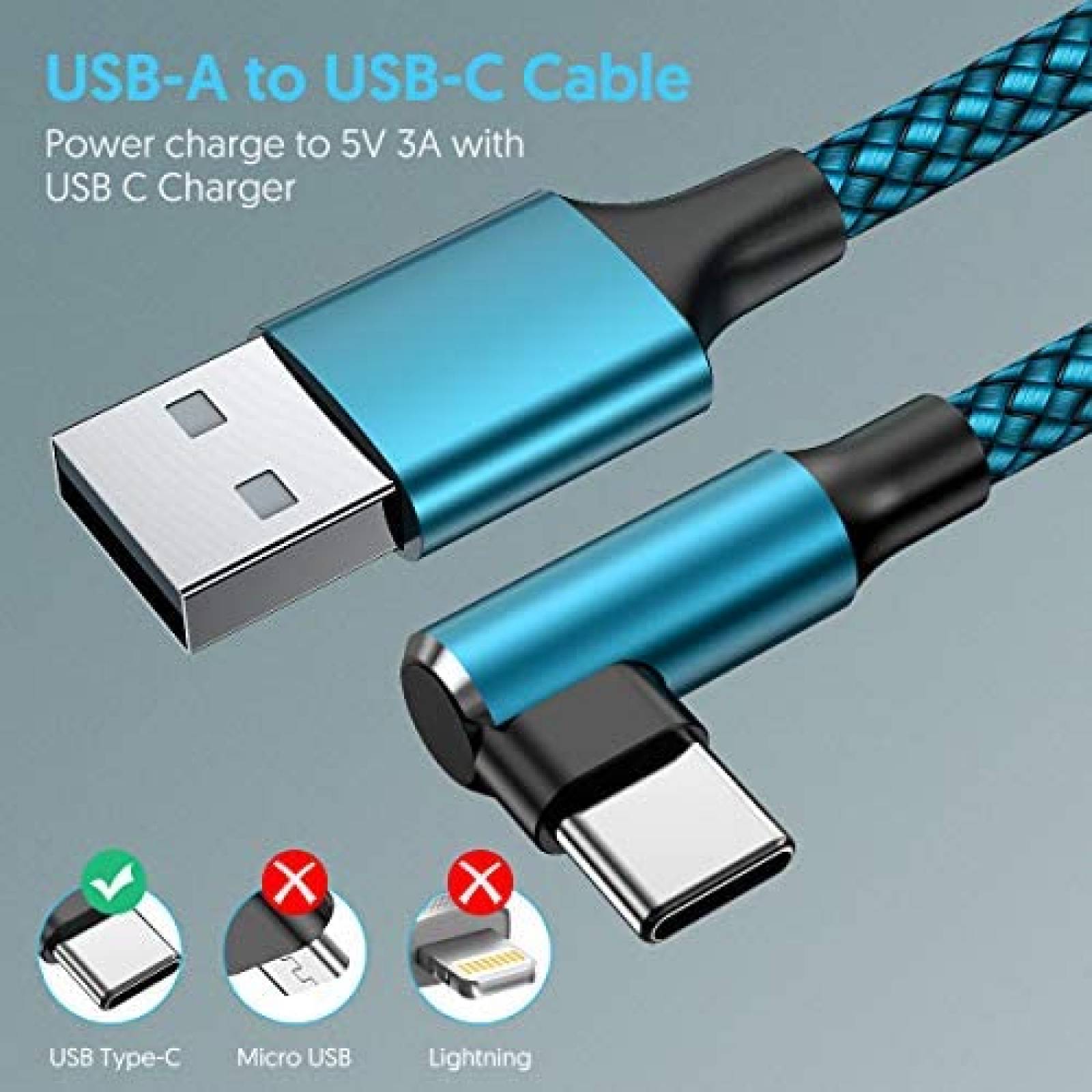 Cable tipo C geekboy Paquete de 2 10ft carga rapida -Azul