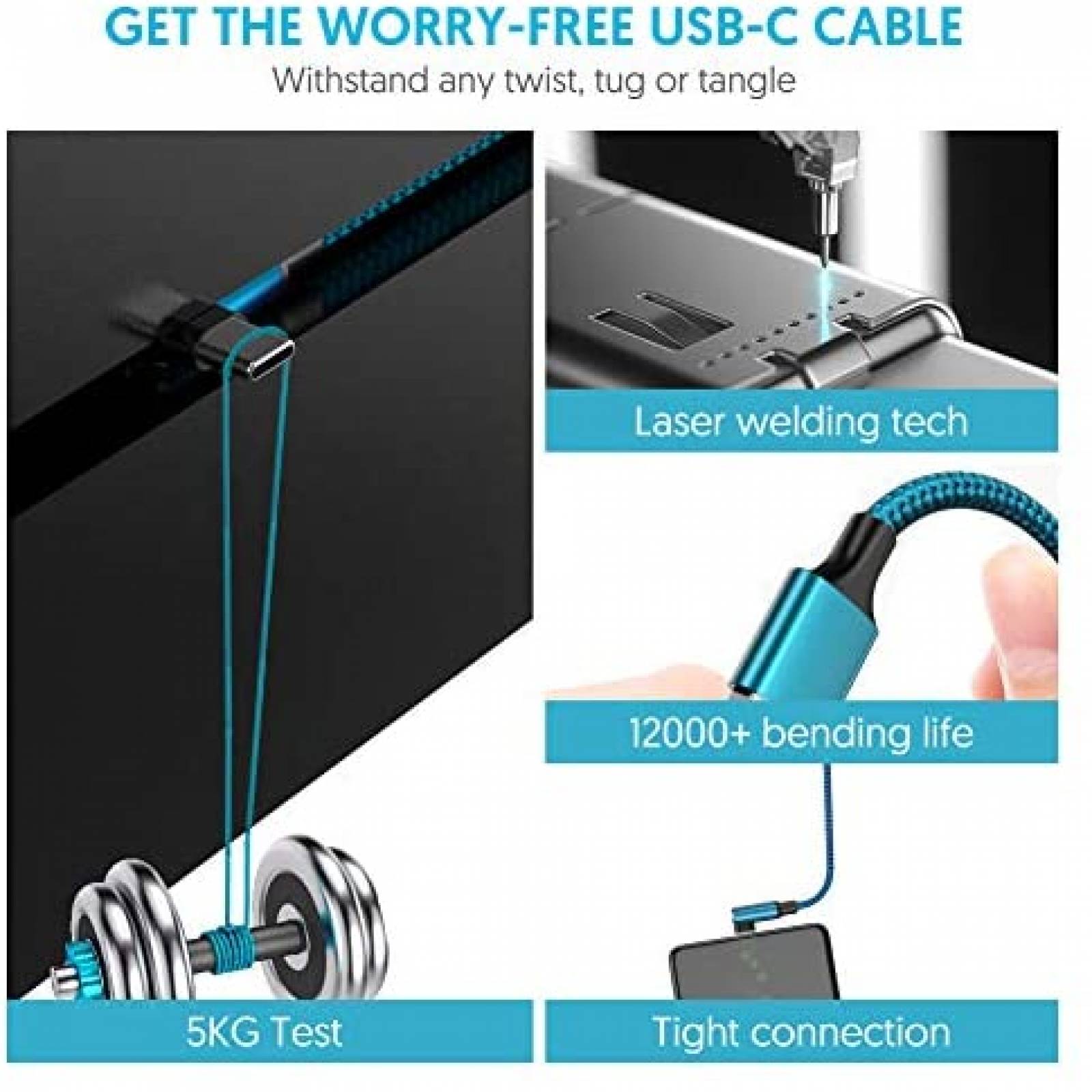Cable tipo C geekboy Paquete de 2 10ft carga rapida -Azul