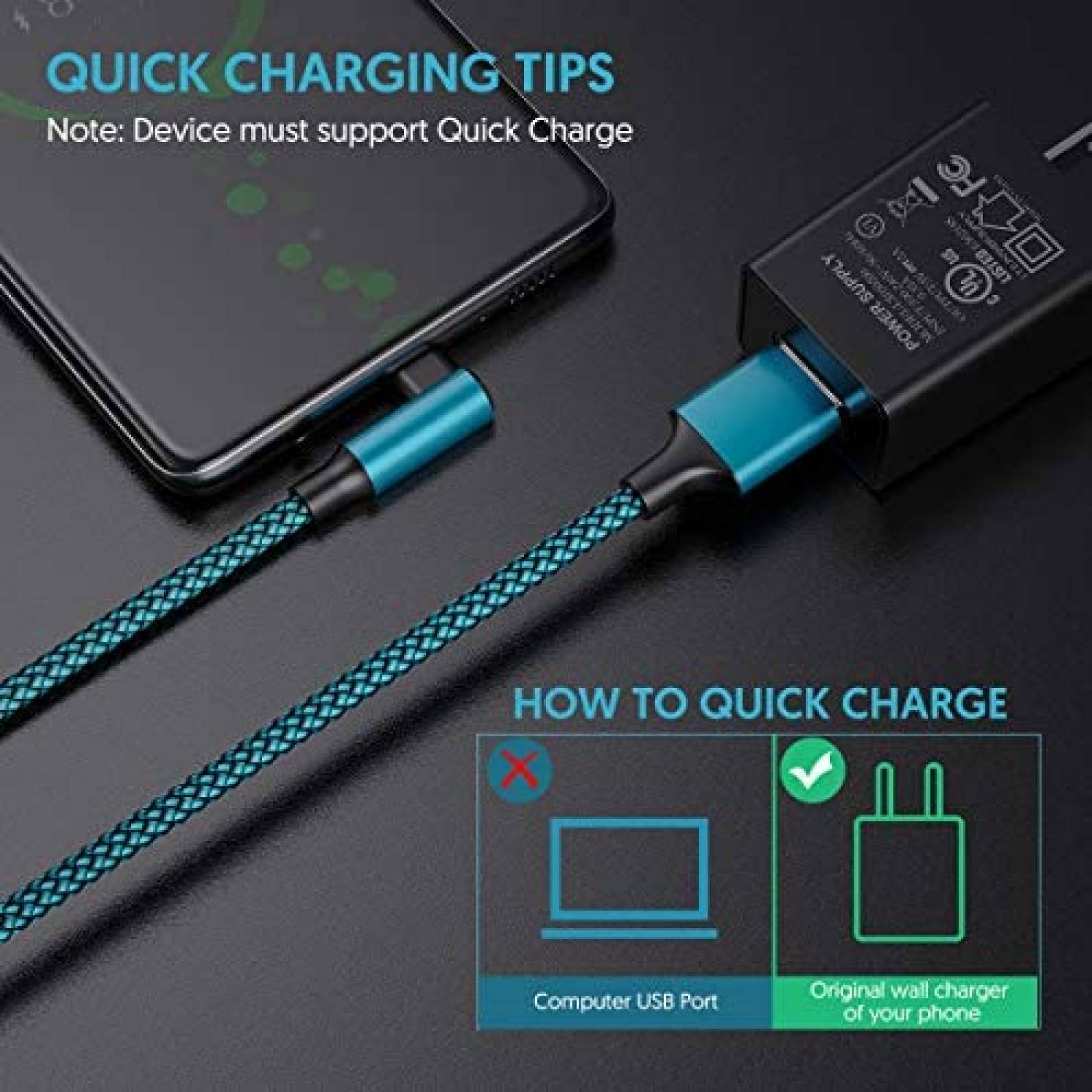 Cable tipo C geekboy Paquete de 2 10ft carga rapida -Azul