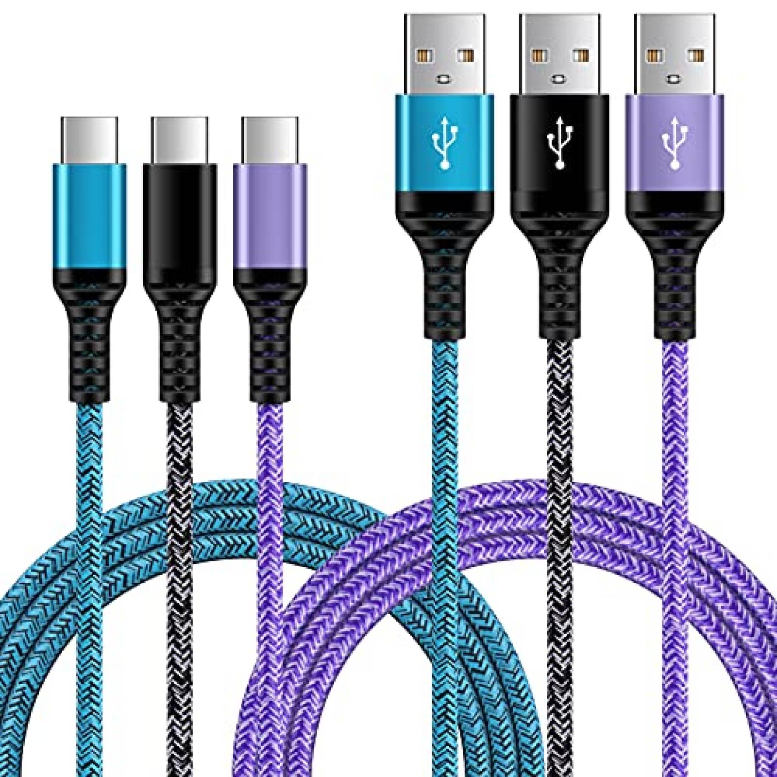 Cable Cargador ABCPOW Tipo C Compatible 3 unidades -Morado
