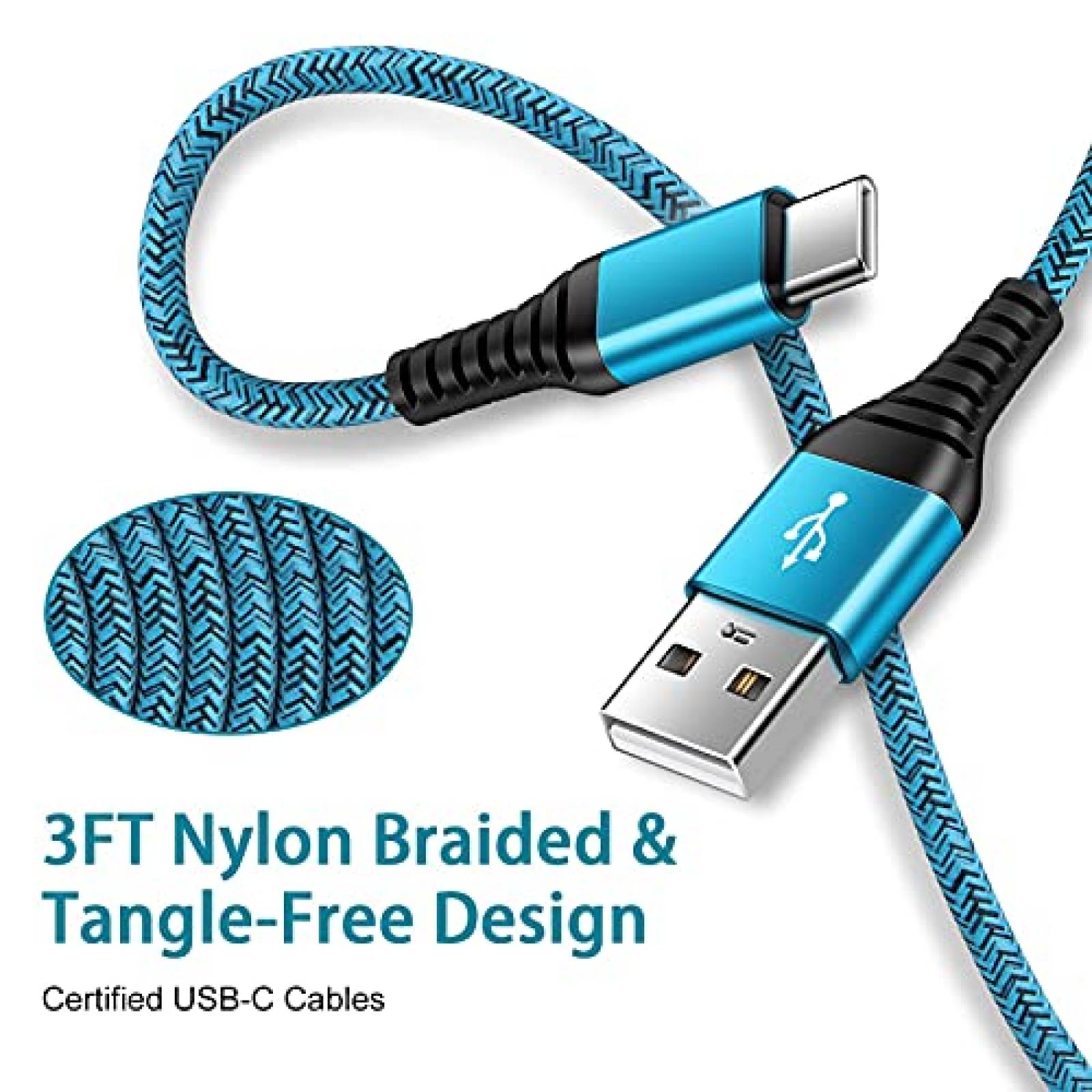 Cable Cargador ABCPOW Tipo C Compatible 3 unidades -Morado
