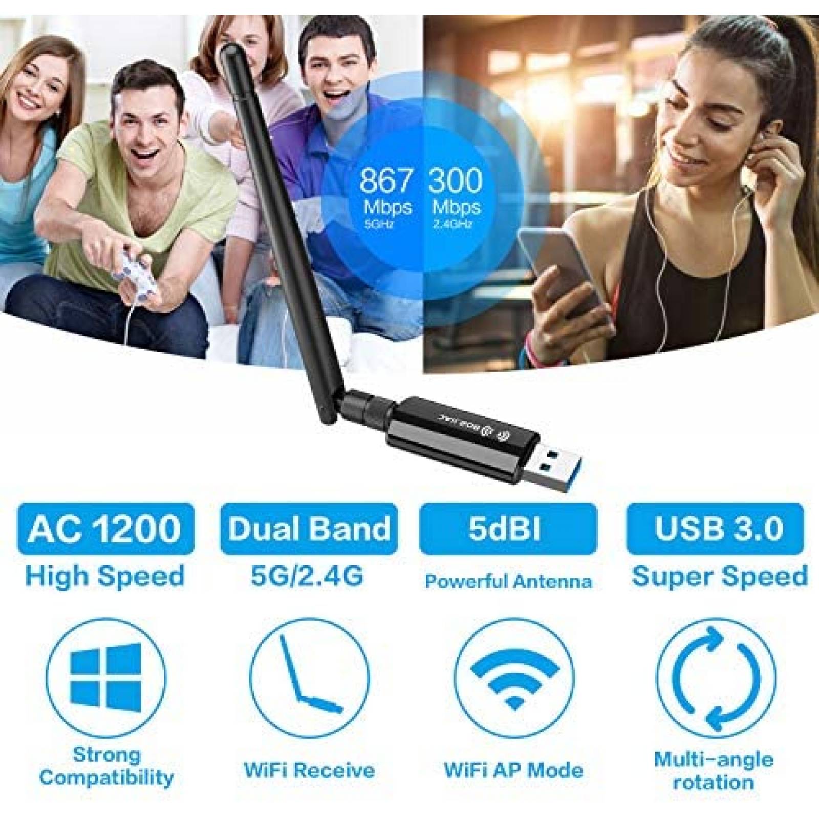 Antena Adaptador Usb Wifi Ultra Rápido Dual Band 2.4g + 5g