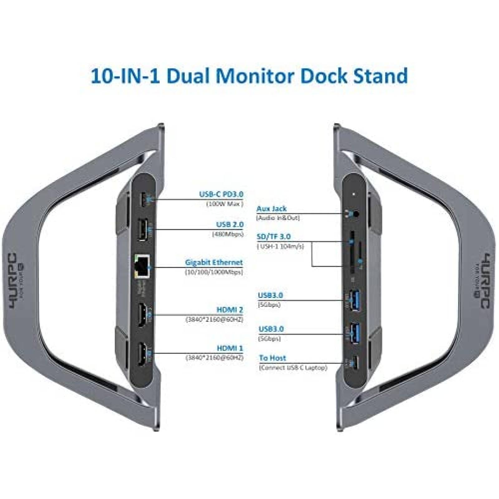 Estacion acoplamiento laptop 4URPC a monitor USB C -Negro