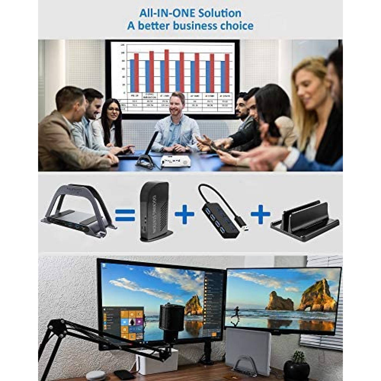 Estacion acoplamiento laptop 4URPC a monitor USB C -Negro