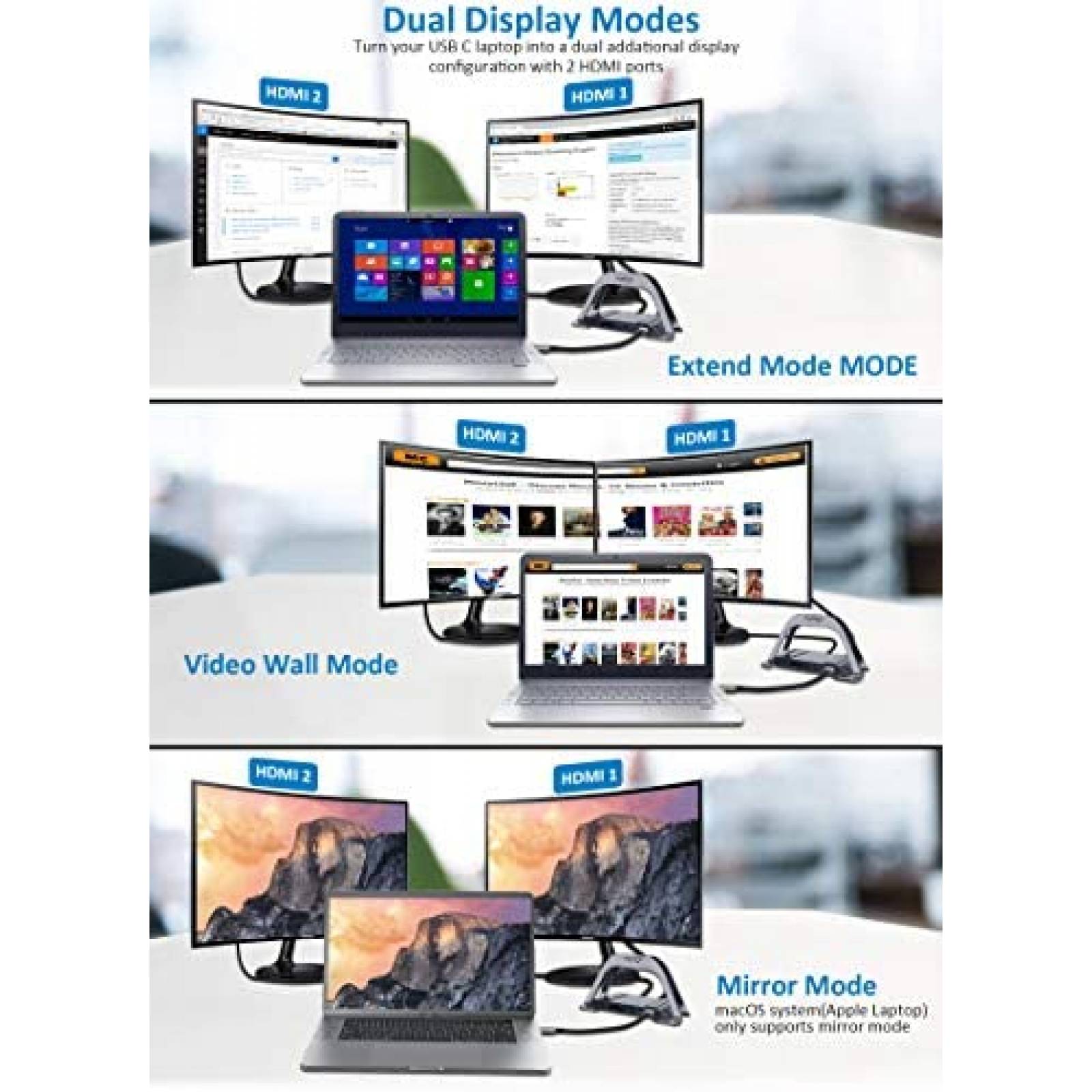 Estacion acoplamiento laptop 4URPC a monitor USB C -Negro