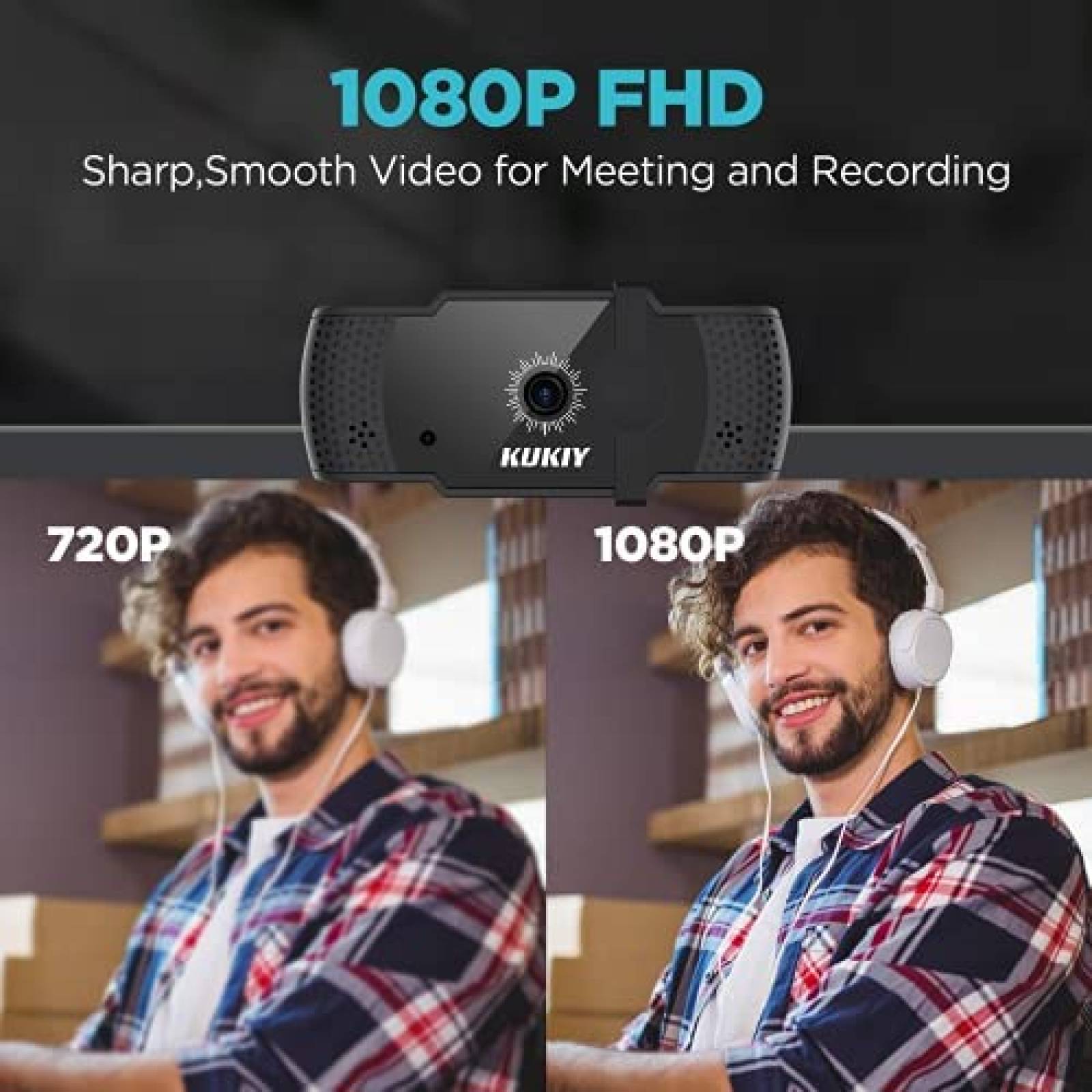 Camara web KUKIY USB con microfono HD 1080P -Negro