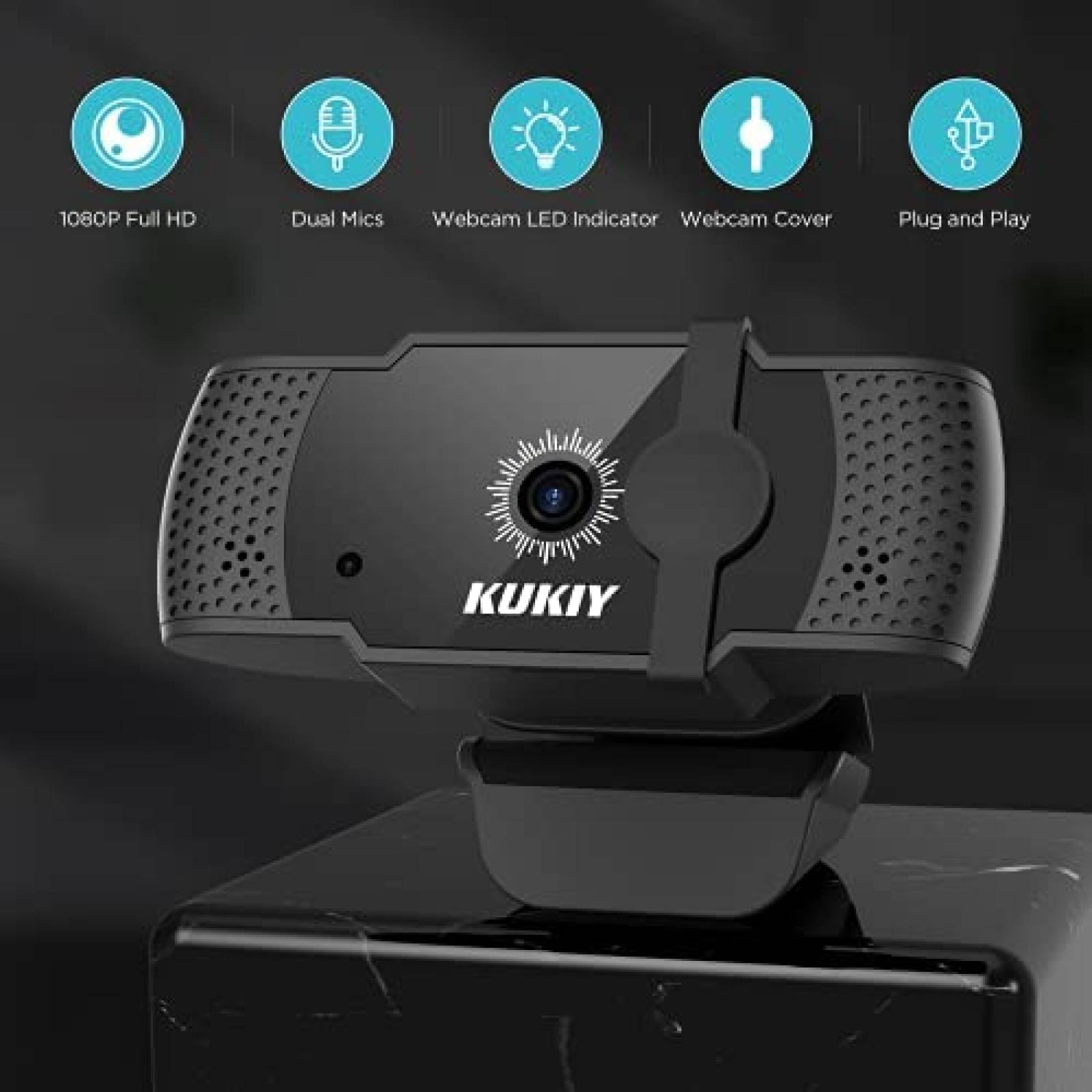 Camara web KUKIY USB con microfono HD 1080P -Negro
