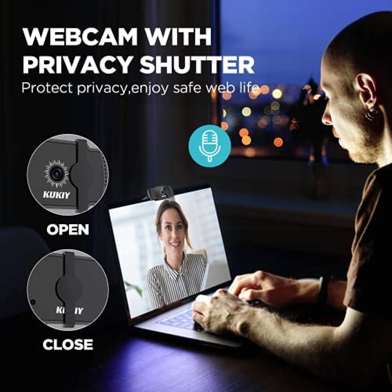 Camara web KUKIY USB con microfono HD 1080P -Negro