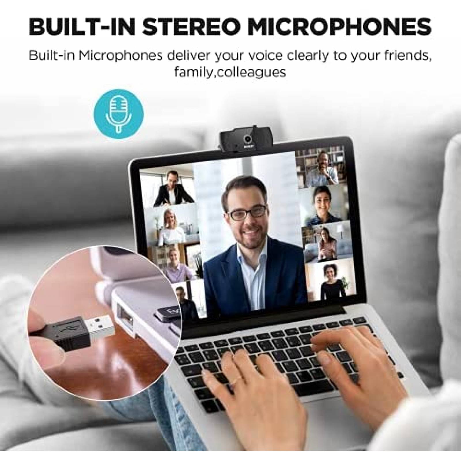 Camara web KUKIY USB con microfono HD 1080P -Negro