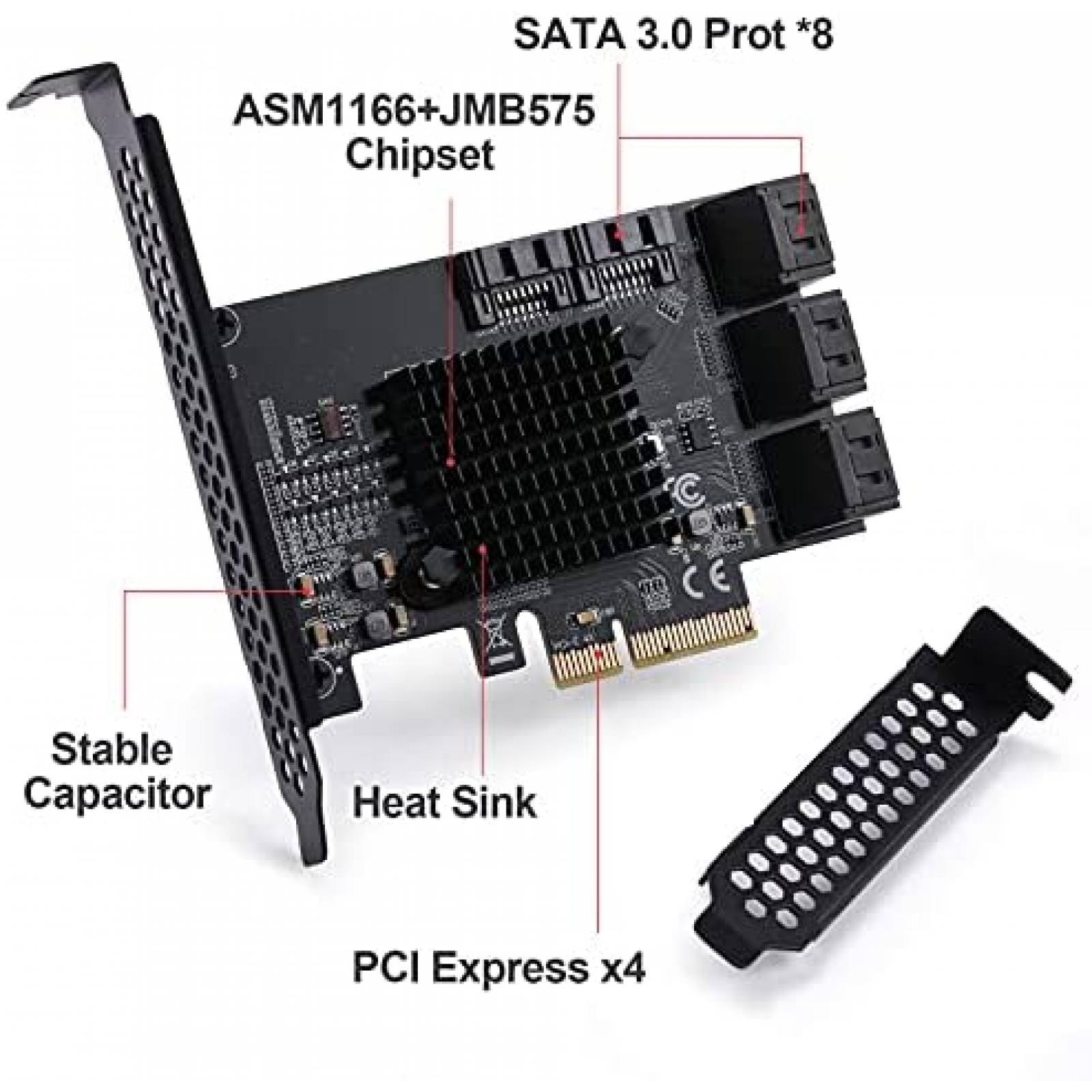 Tarjeta Controladora RAID MZHOU PCIe SATA 3 de 8 Puertos
