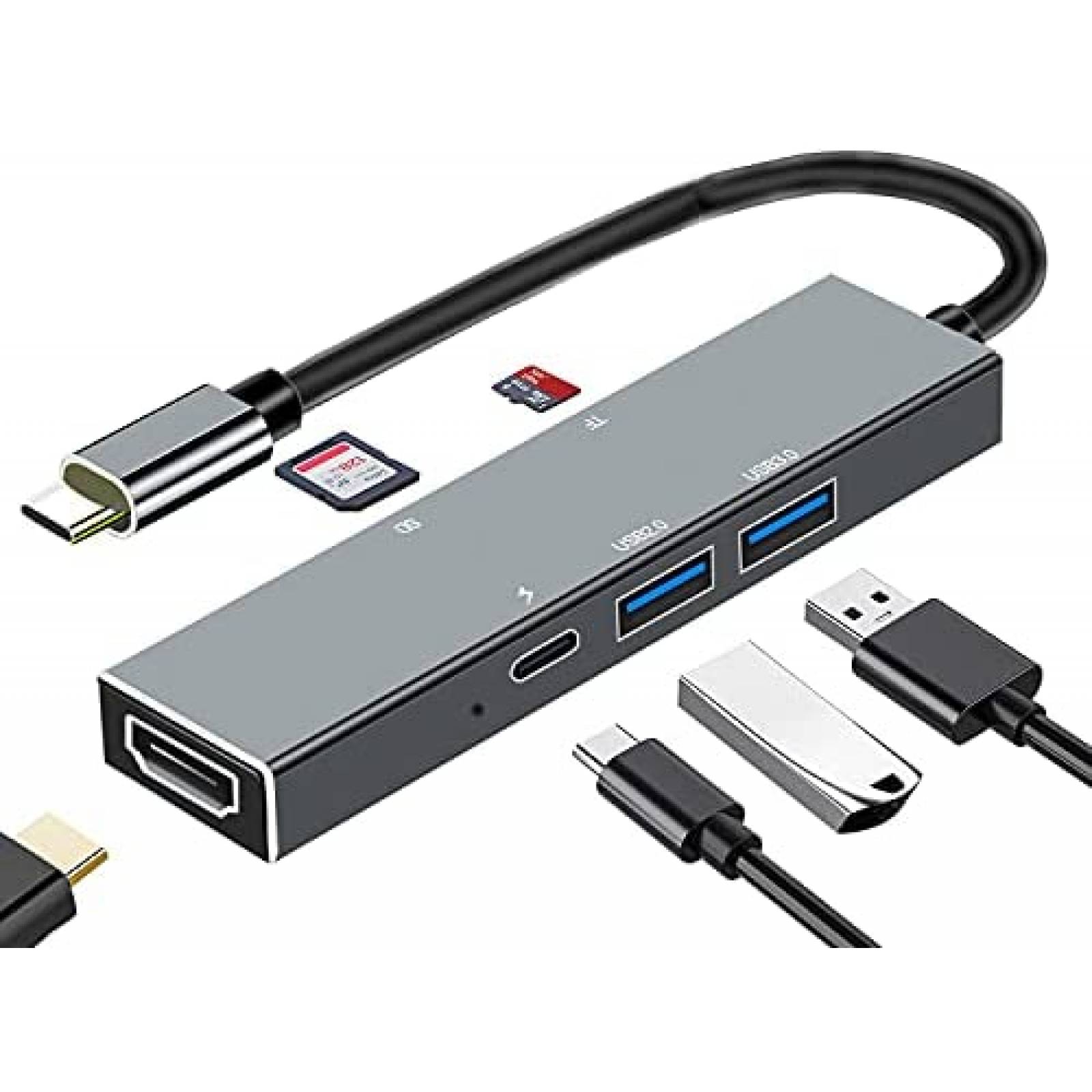 Hub USB C 7 en 1 HIFIT USB/USB C/HDMI/SD/TF de 100W -Gris