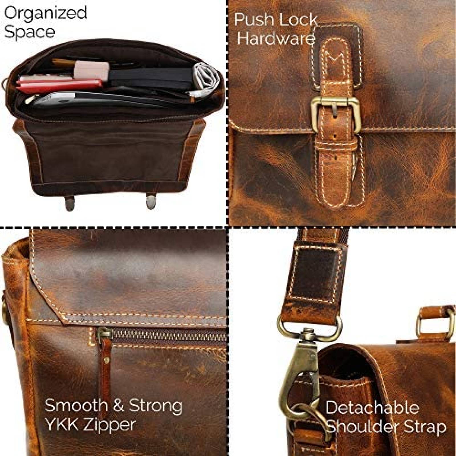 Maletin Rustic Town para Laptop de 15.6'' de Piel -Cafe