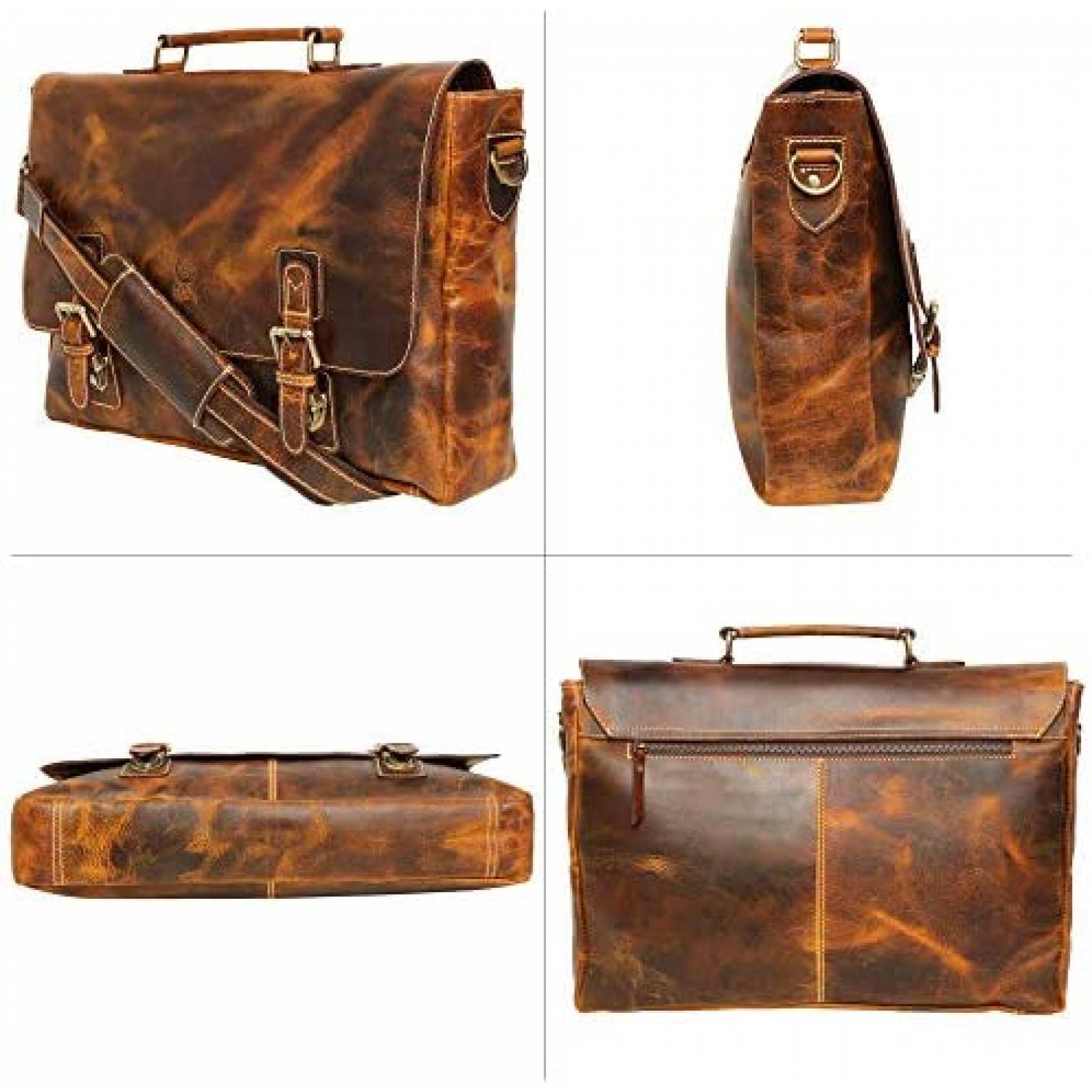 Maletin Rustic Town para Laptop de 15.6'' de Piel -Cafe