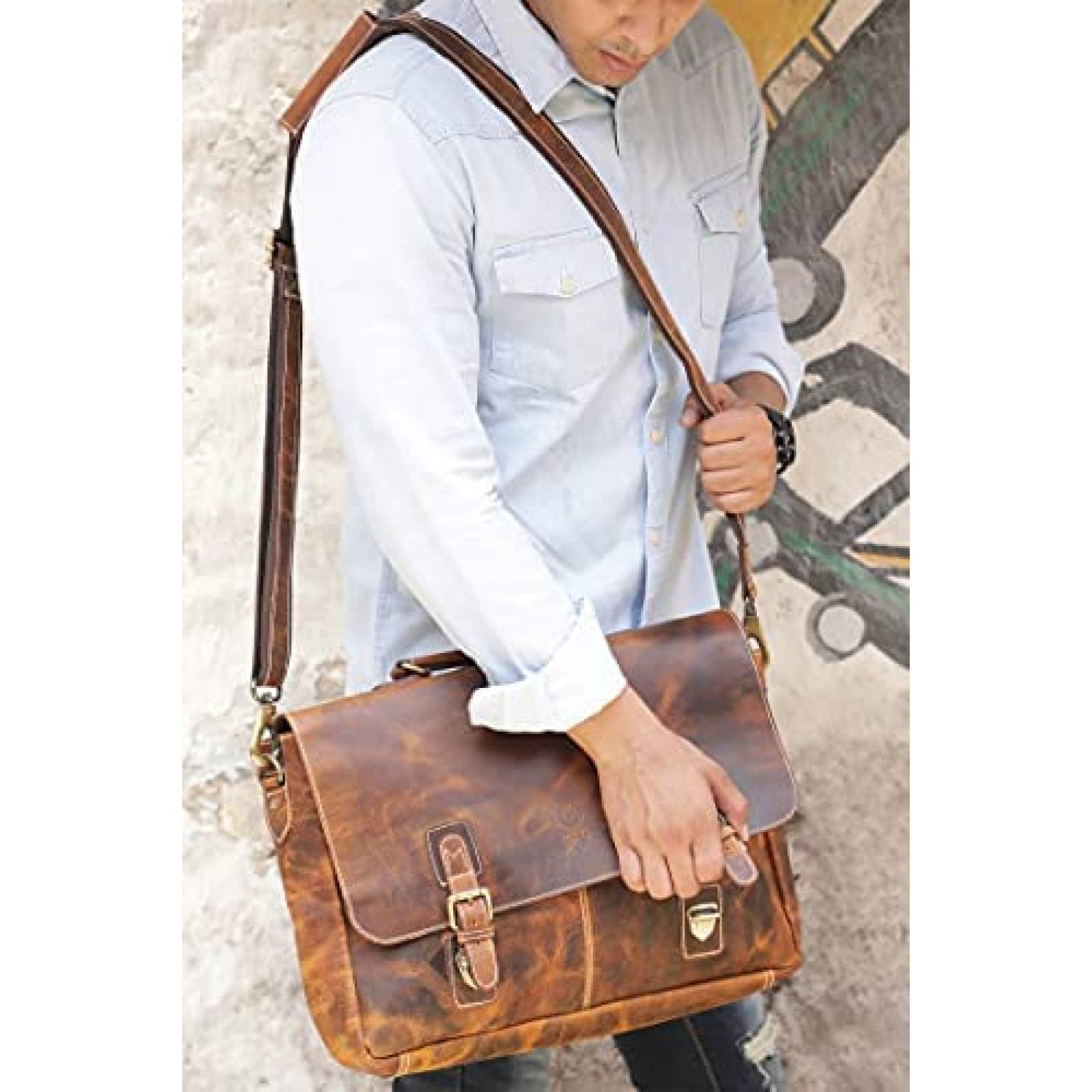 Maletin Rustic Town para Laptop de 15.6'' de Piel -Cafe