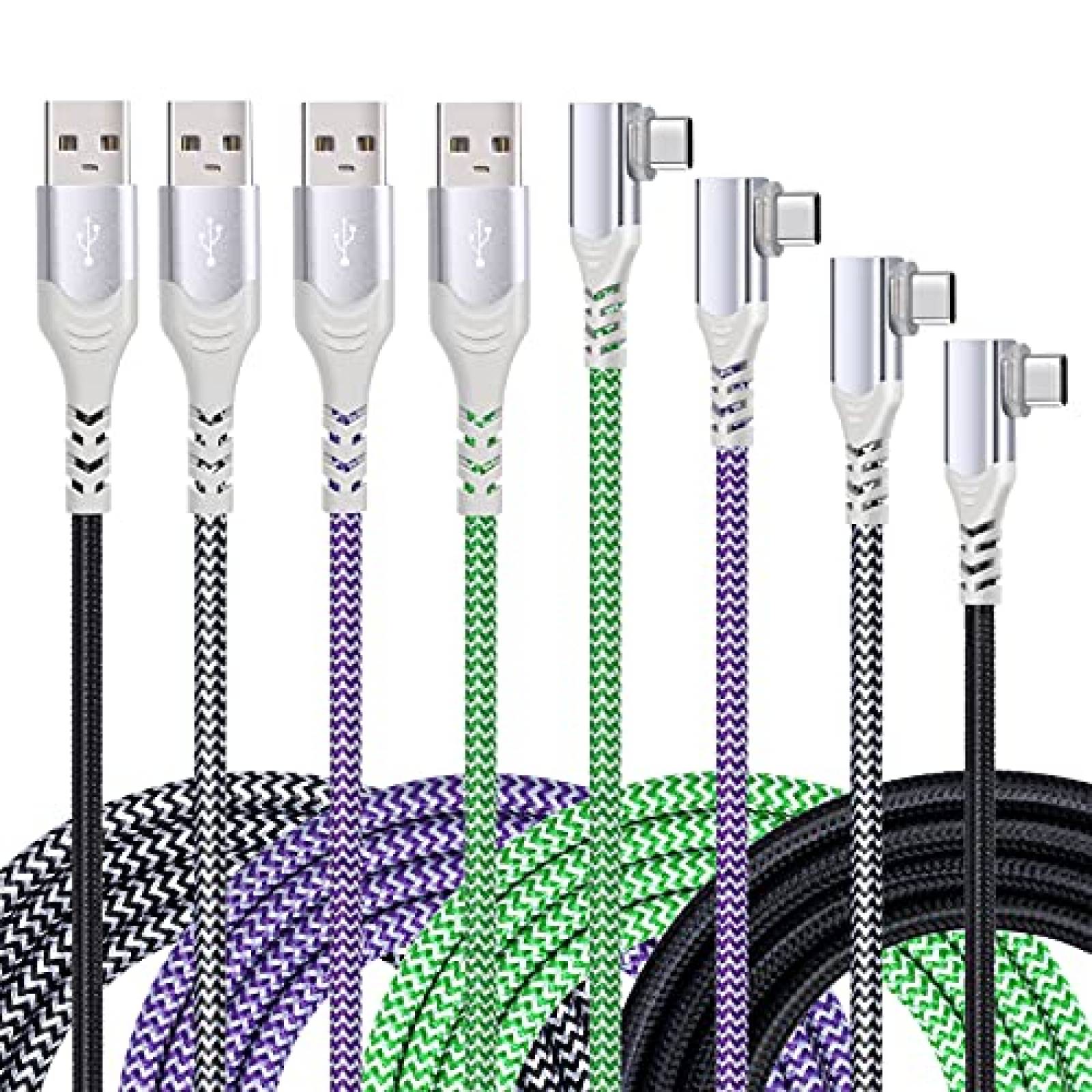 Cable USB C de 90 Eversame 4 Pzs de 10 Pies -4 Colores