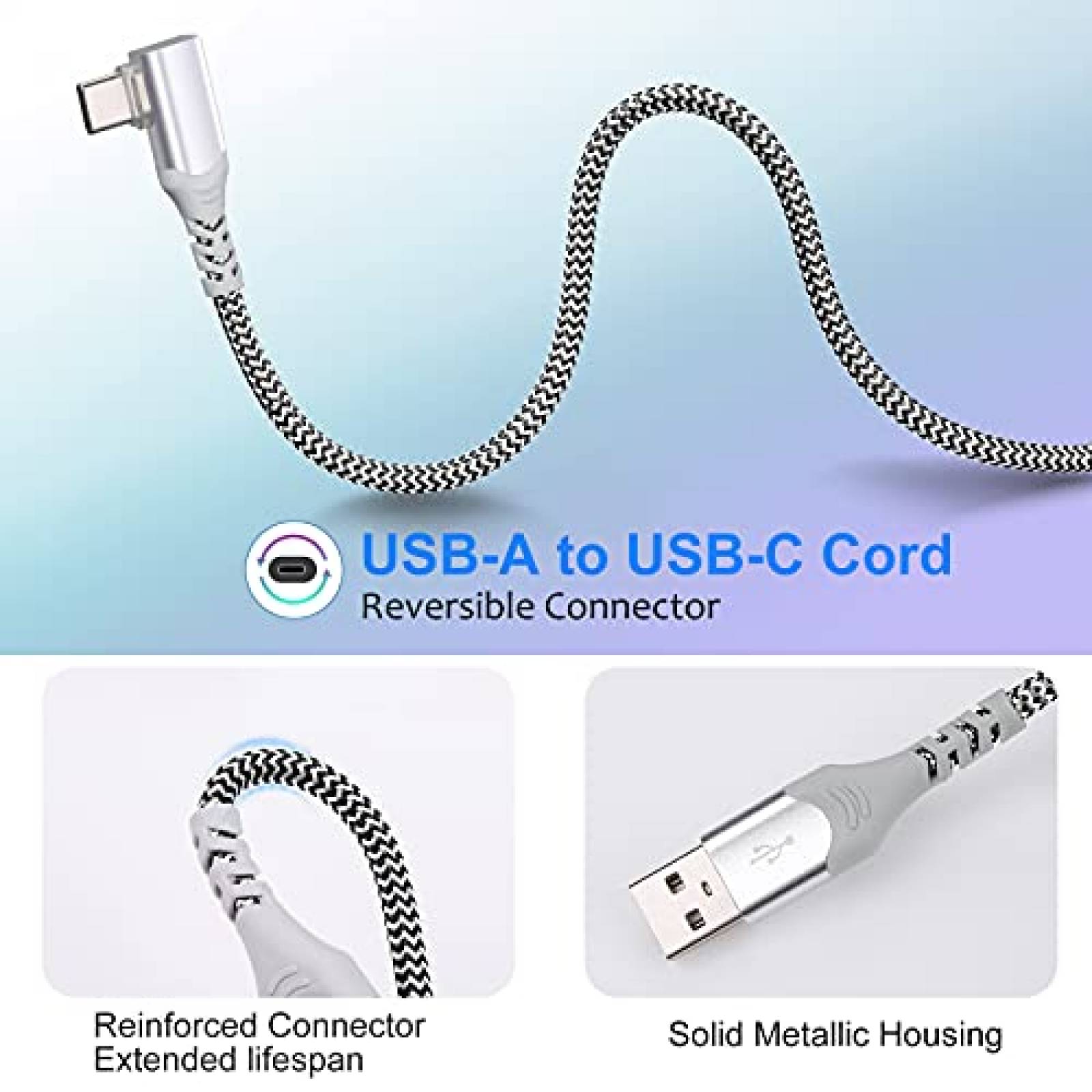Cable USB C de 90 Eversame 4 Pzs de 10 Pies -4 Colores