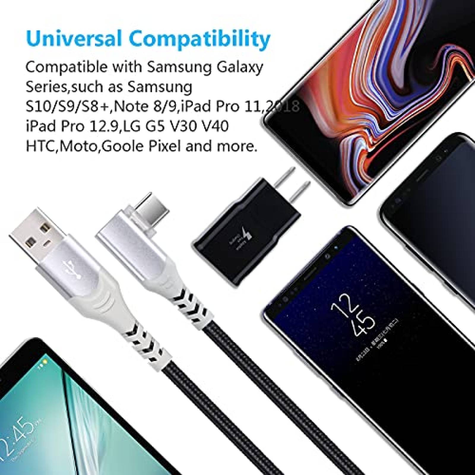 Cable USB C de 90 Eversame 4 Pzs de 10 Pies -4 Colores