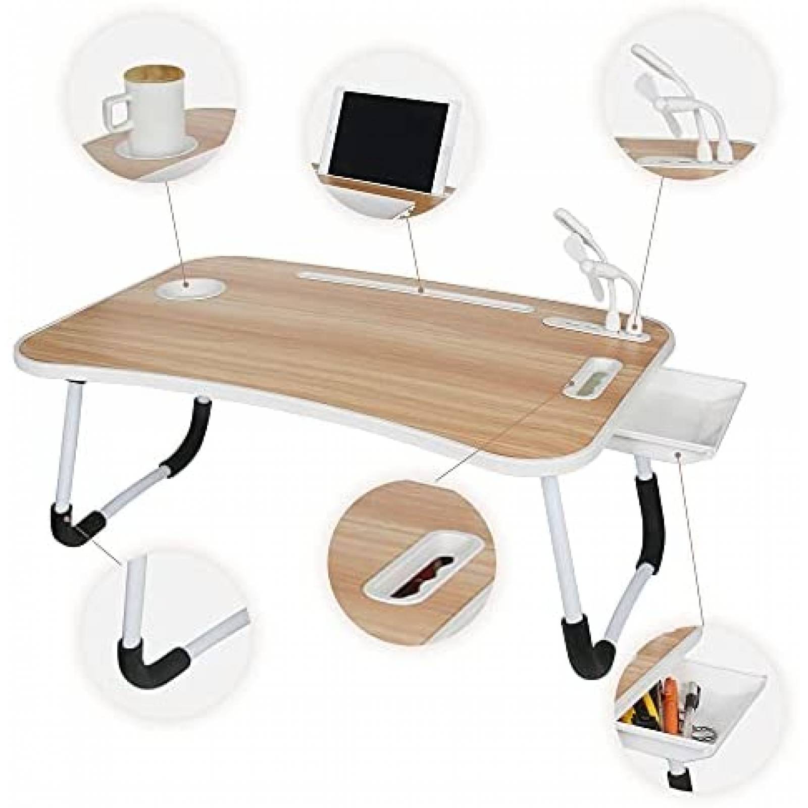 Mesa de Cama TZT 23.5'' para Trabajo con Puerto USB -Madera