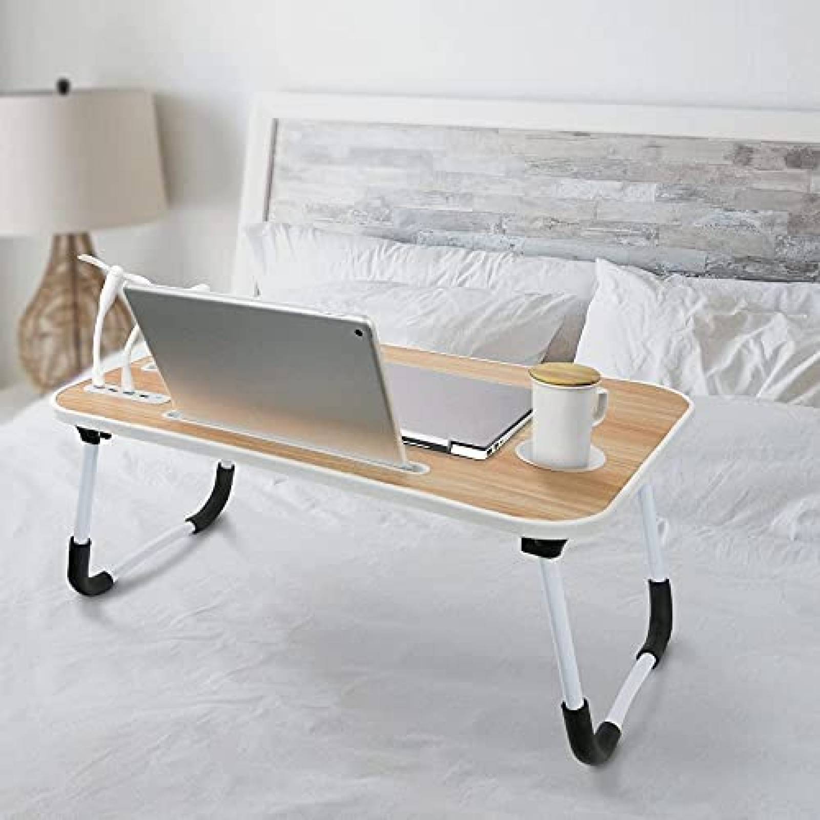 Mesa de Cama TZT 23.5'' para Trabajo con Puerto USB -Madera