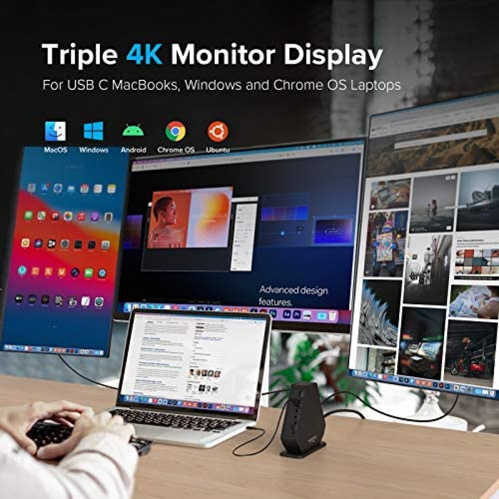 Hub USB-C 14 en 1 4URPC DS-C02 Triple 4K 512Mbps 60W -Gris