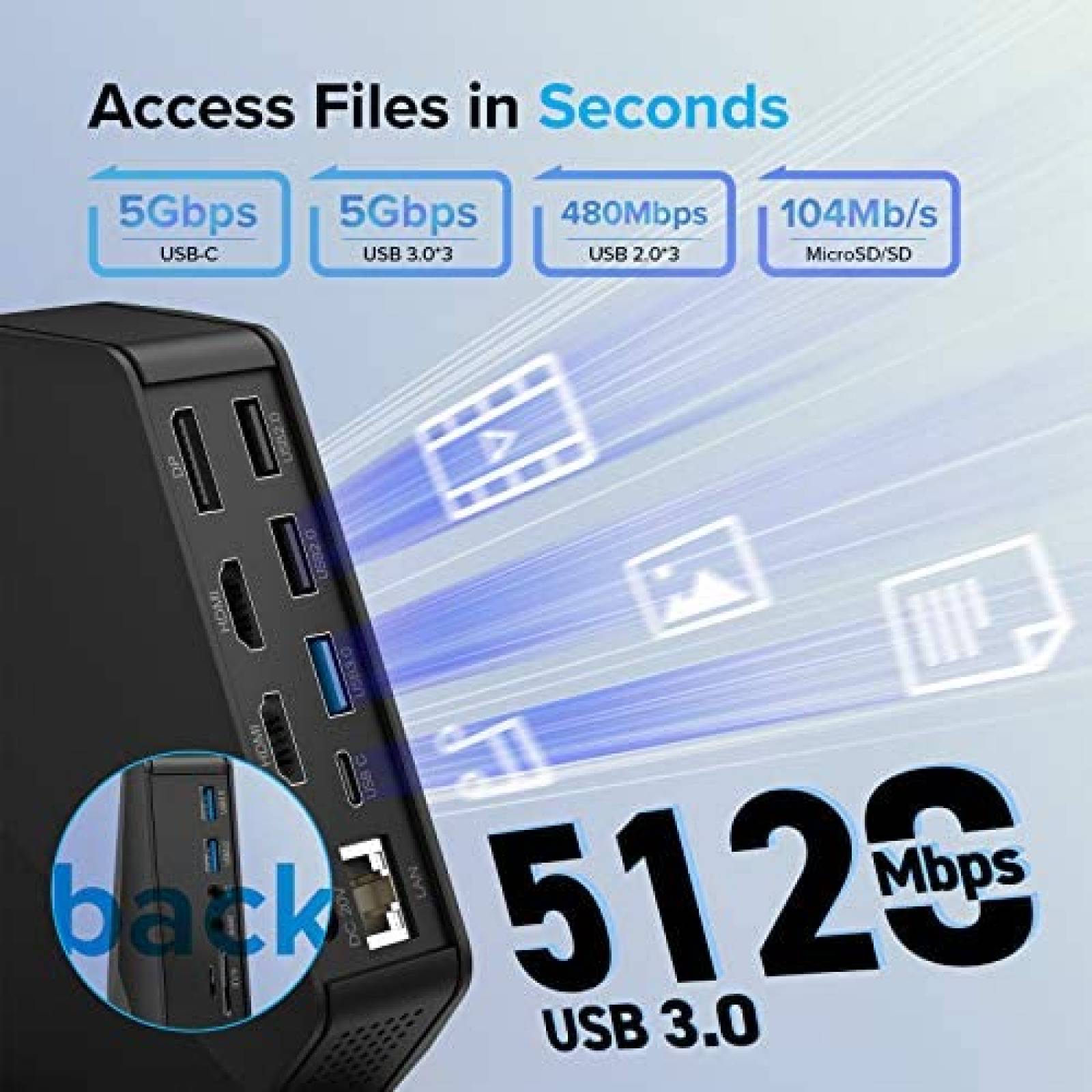 Hub USB-C 14 en 1 4URPC DS-C02 Triple 4K 512Mbps 60W -Gris